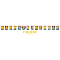 Hot Wheels "Happy Birthday" DIY Customizable Hanging Garland Banner Decoration, Blue/Orange, 10.5-ft, for Birthday Party