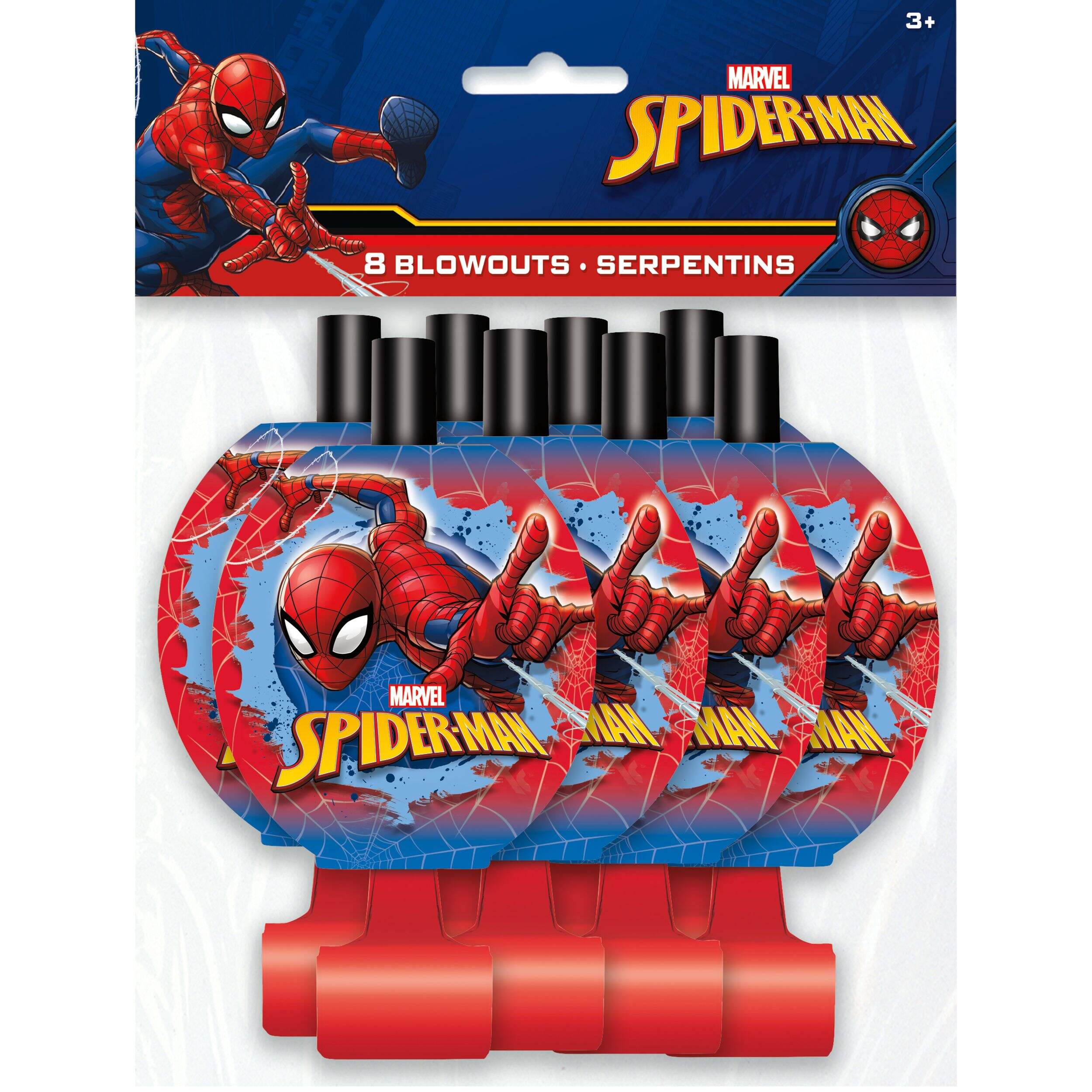 Mirlitons pour fête d'anniversaire, Spider-Man Webbed Wonder, paq. 8, 3 ans et plus Front_Flat