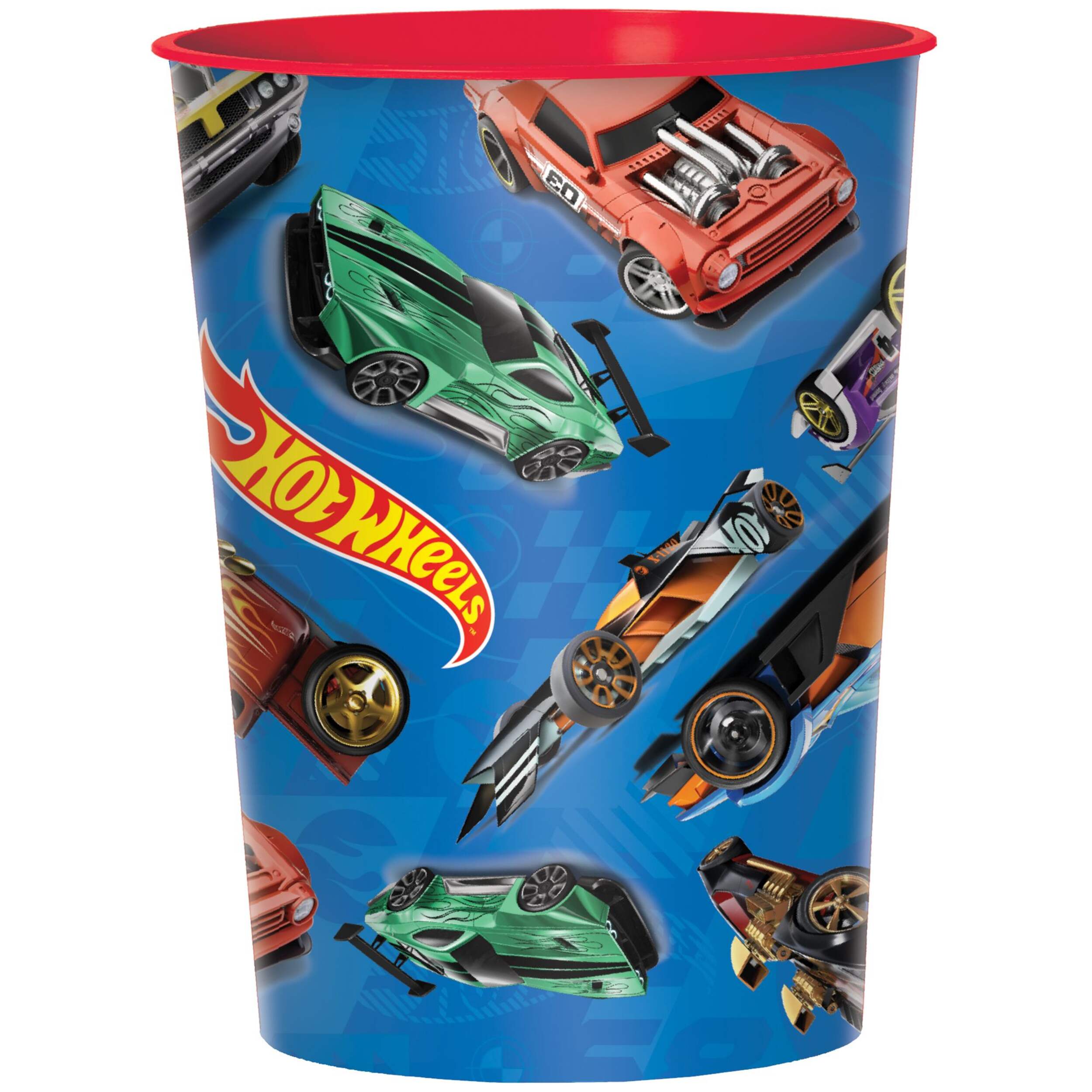 Hot Wheels Plastic Reusable Favour Cup, Blue/Orange, 16-oz, for Birthday Party Front_Elevated