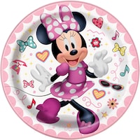 Disney Minnie Mouse Round Paper Disposable Dessert Plates, Pink, 7-in, 8-pk, for Birthday Party Overhead_Flat