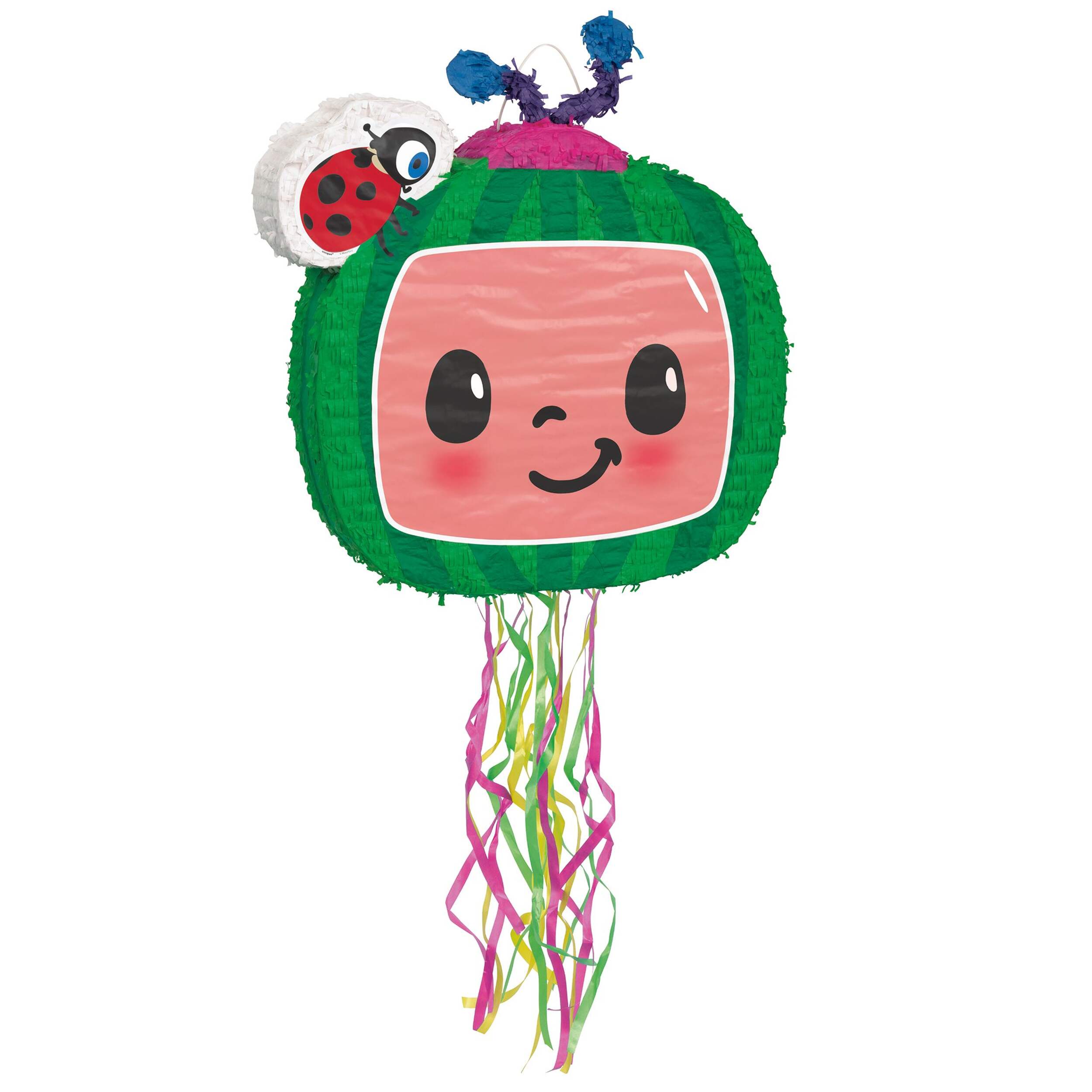 Cocomelon "Play Time" Pinata Hanging Pull String Decoration, Multi-Coloured, 18-in, Holds 2lb of Pinata Filler, for Birthday Parties Front_Angled_Right