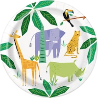Get Wild Round Paper Disposable Lunch Plates, White/Green, 9-in, 8-pk, for Birthday Party Overhead_Flat