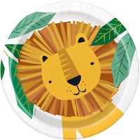 Get Wild Lion Round Paper Disposable Dessert Plates, Orange/Yellow, 7-in, 8-pk, for Birthday Party Overhead_Flat