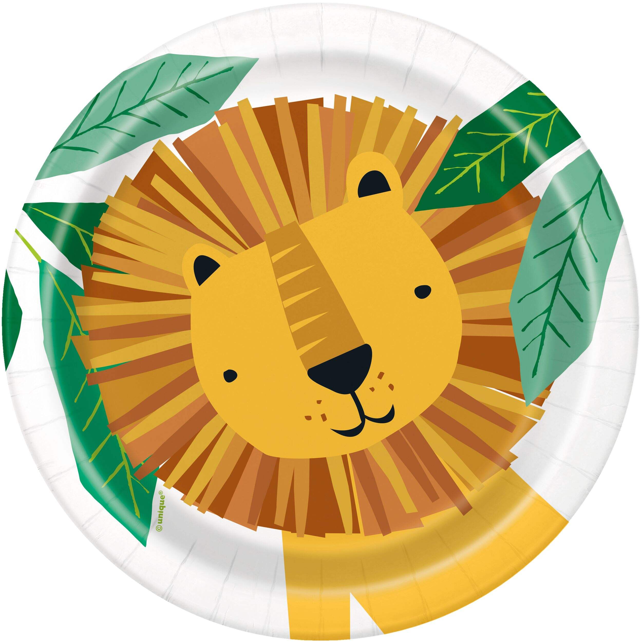 Get Wild Lion Round Paper Disposable Dessert Plates, Orange/Yellow, 7-in, 8-pk, for Birthday Party Overhead_Flat