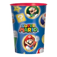 Nintendo Super Mario Bros Plastic Reusable Favour Cup, Blue, 16-oz, for Birthday Party Front_Flat