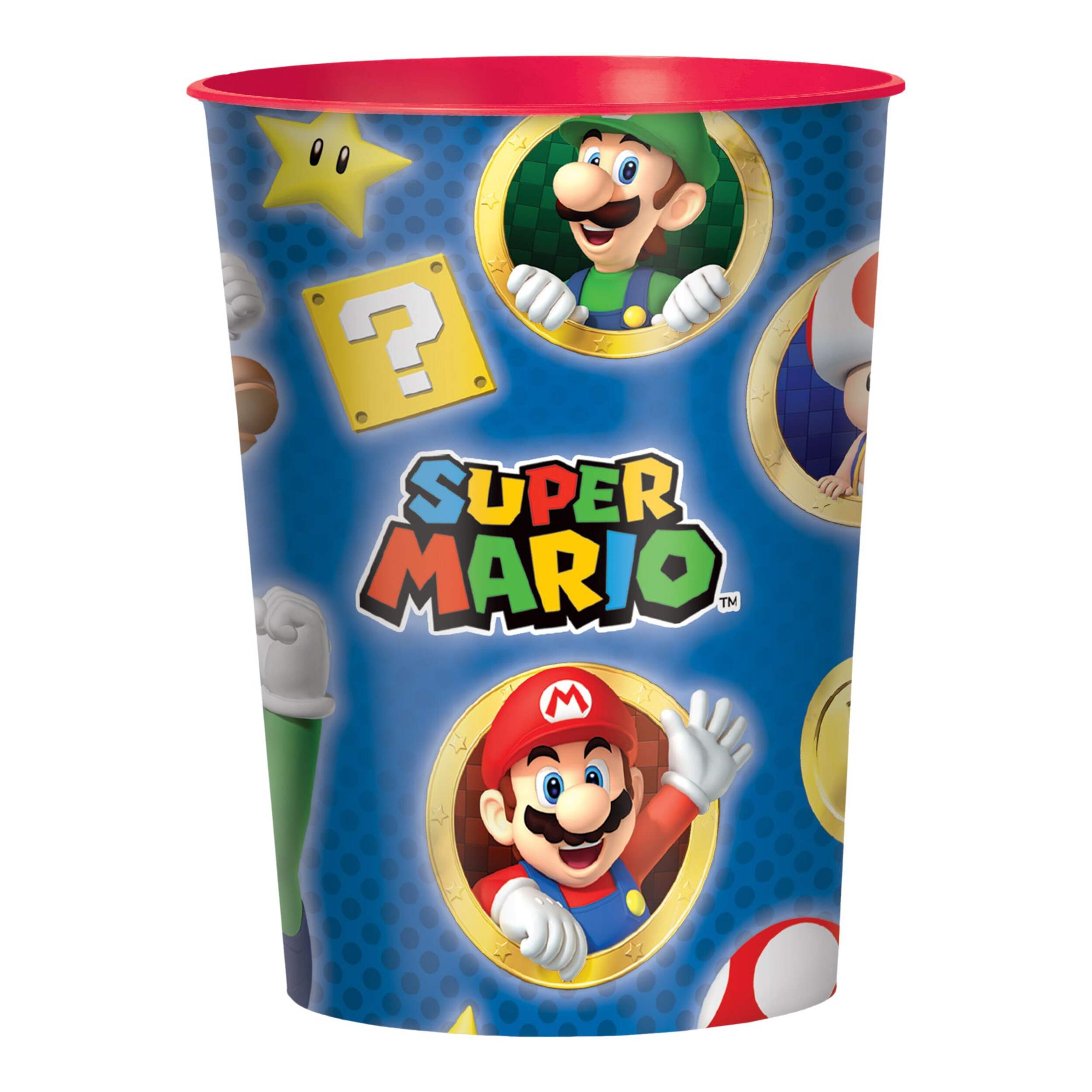 Nintendo Super Mario Bros Plastic Reusable Favour Cup, Blue, 16-oz, for Birthday Party Front_Flat