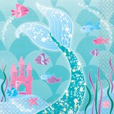Shimmering Mermaids "Mermazing" Square Paper Disposable Beverage Napkins, Blue, 5-in, 16-pk, 2-ply, for Birthday Party Front_Flat