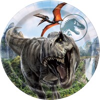 Jurassic World Dinosaur Round Paper Disposable Lunch Plates, 9-in, 8-pk, for Birthday Party Overhead_Flat
