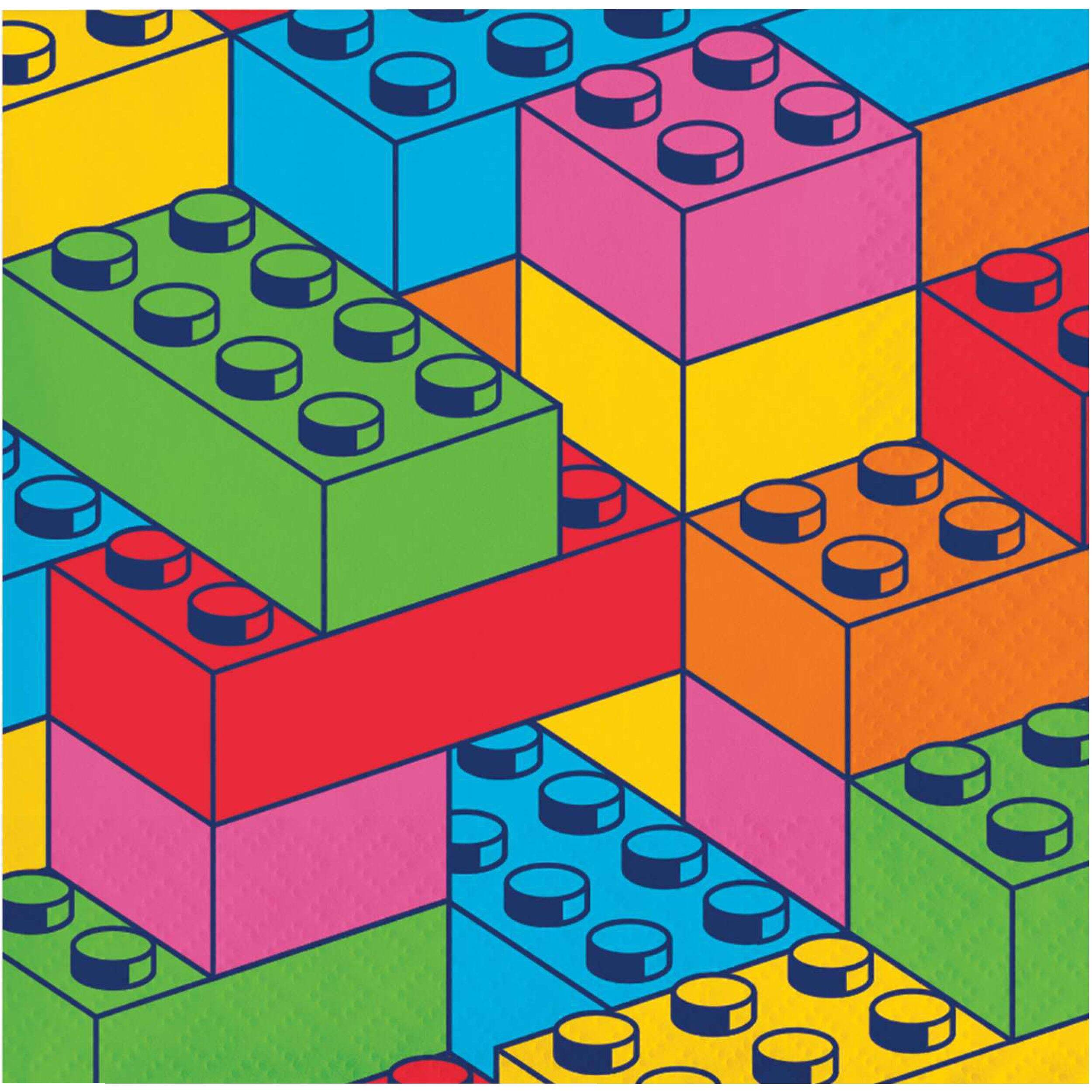 Block Bash Square Paper Disposable Beverage Napkins, Multi-Colour, 5-in, 16-pk, for Birthday Party Overhead_Flat