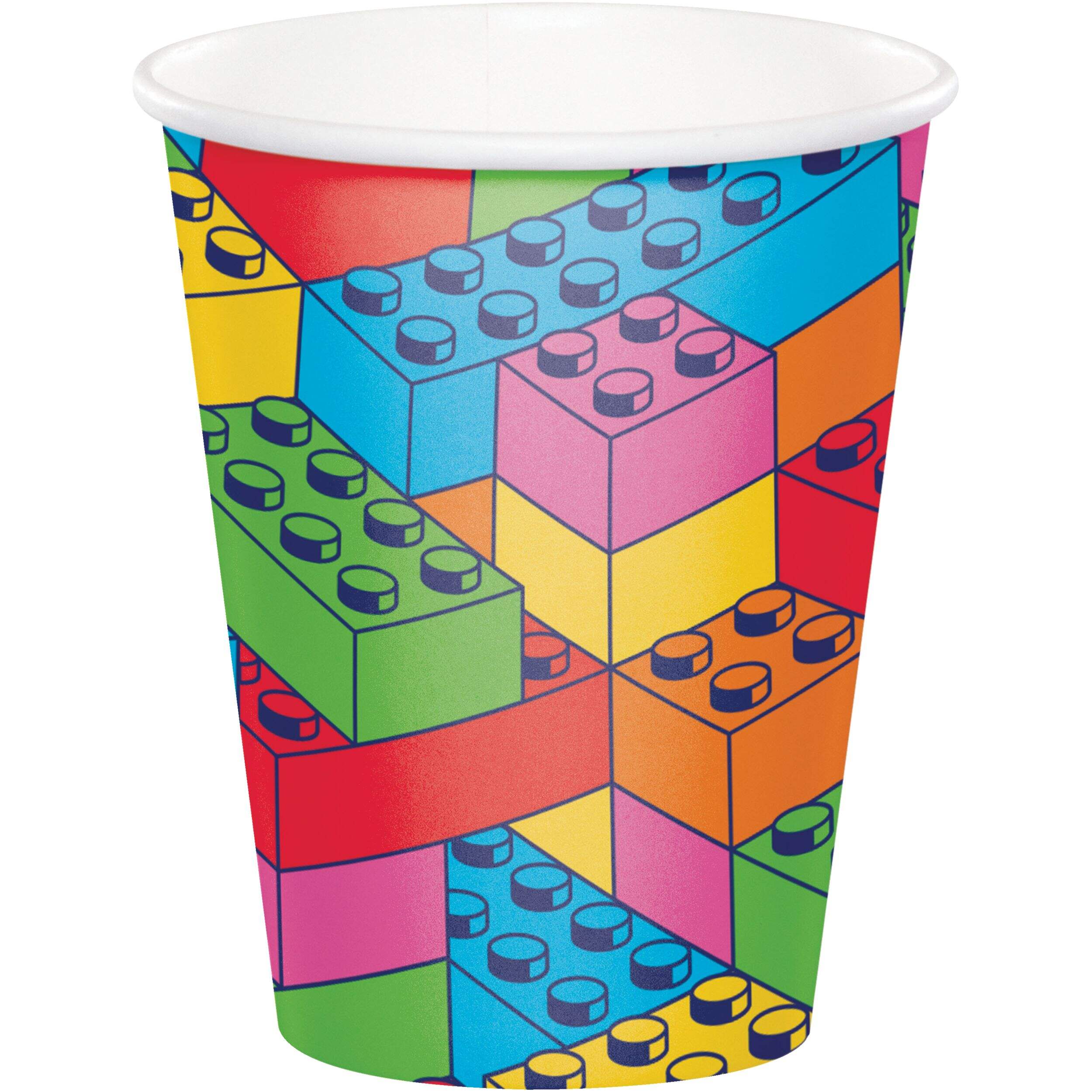 Gobelets en papier jetables fête de blocs, multicolore, 9 po, paq. 8, pour fête d'anniversaire Front_Elevated