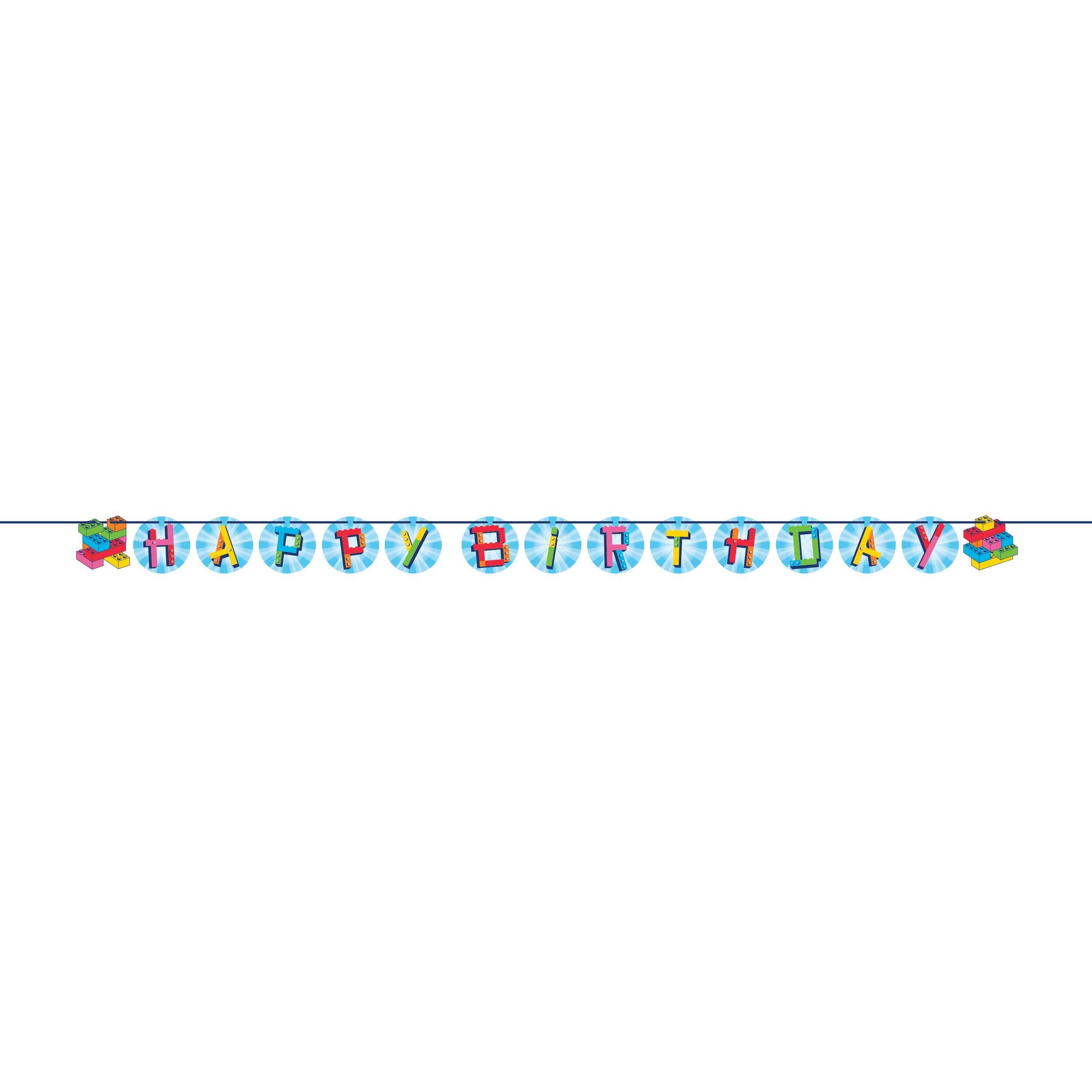 Block Bash Ribbon Banner, Hanging Decoration for Birthday/Party, 7-in x 7-in Front_Flat
