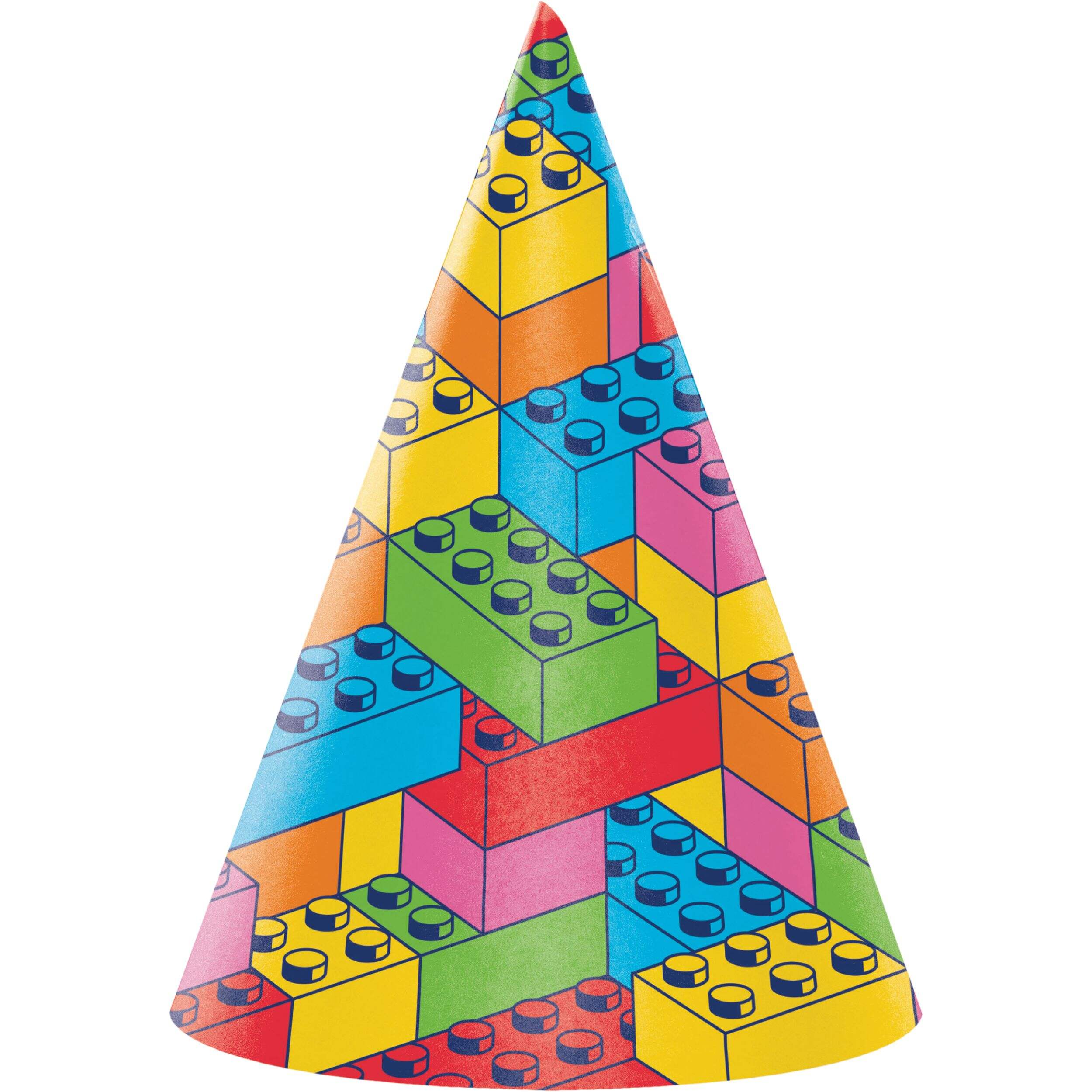 Block Bash Paper Birthday Hat, Multi-Colour, 8-pk, Wearable Favour Accessory for Birthday Party Front_Flat