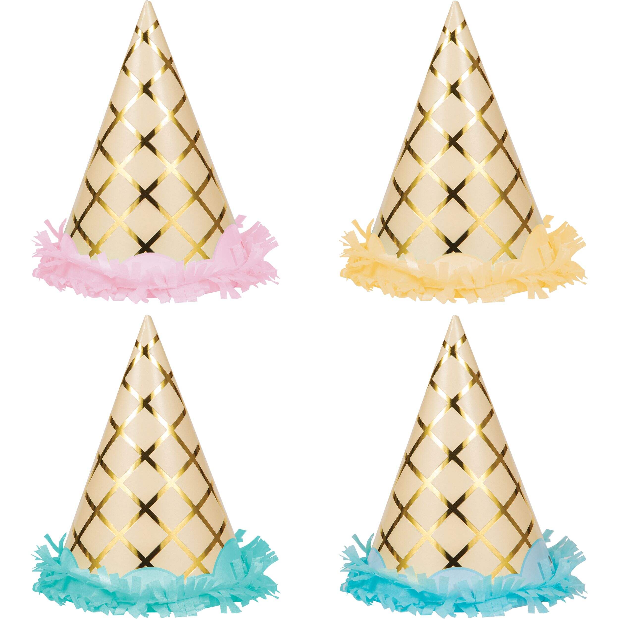 Ice Cream Fringe Party Hats, Multi-Colour, 8-pk, Wearable Favour Accessory for Birthday Party Front_Flat
