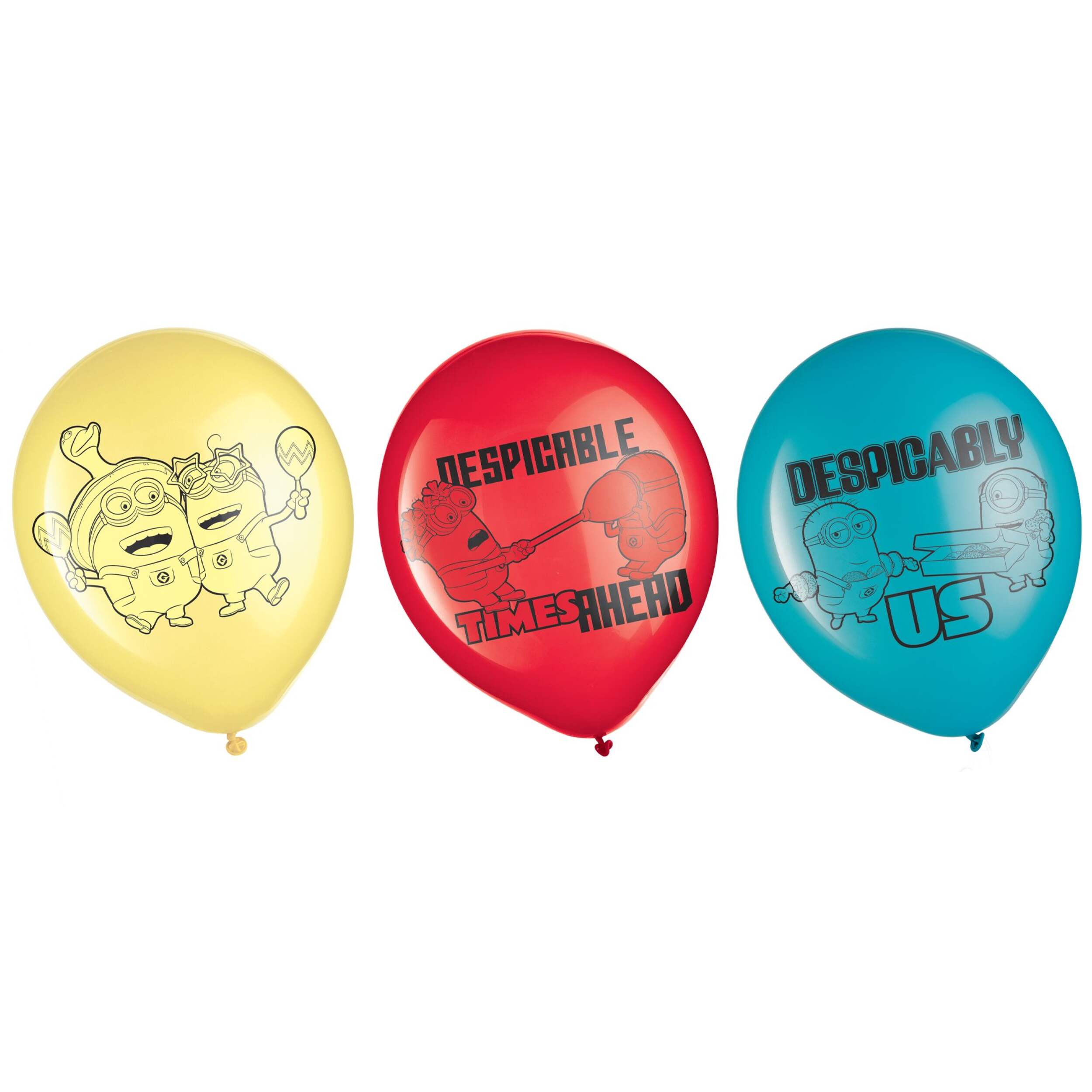 Ballons en latex Détestable moi, bleu/rouge/jaune, 12 po, paq. 6, pour fête d'anniversaire Front_Flat
