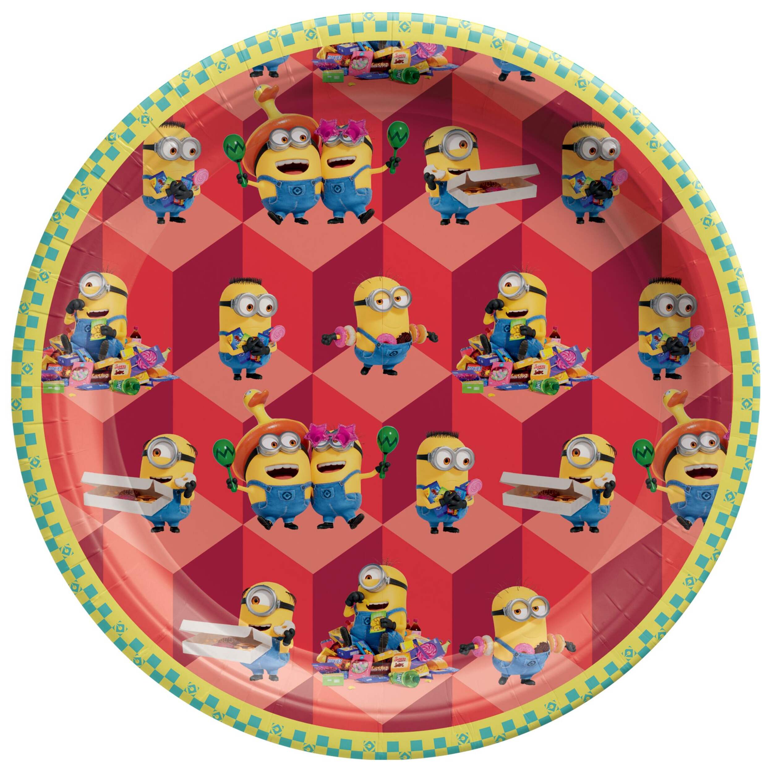 Despicable Me Round Paper Disposable Plates, Blue/Red/Yellow, 7-in, 8-pk, for Birthday Party Front_Flat