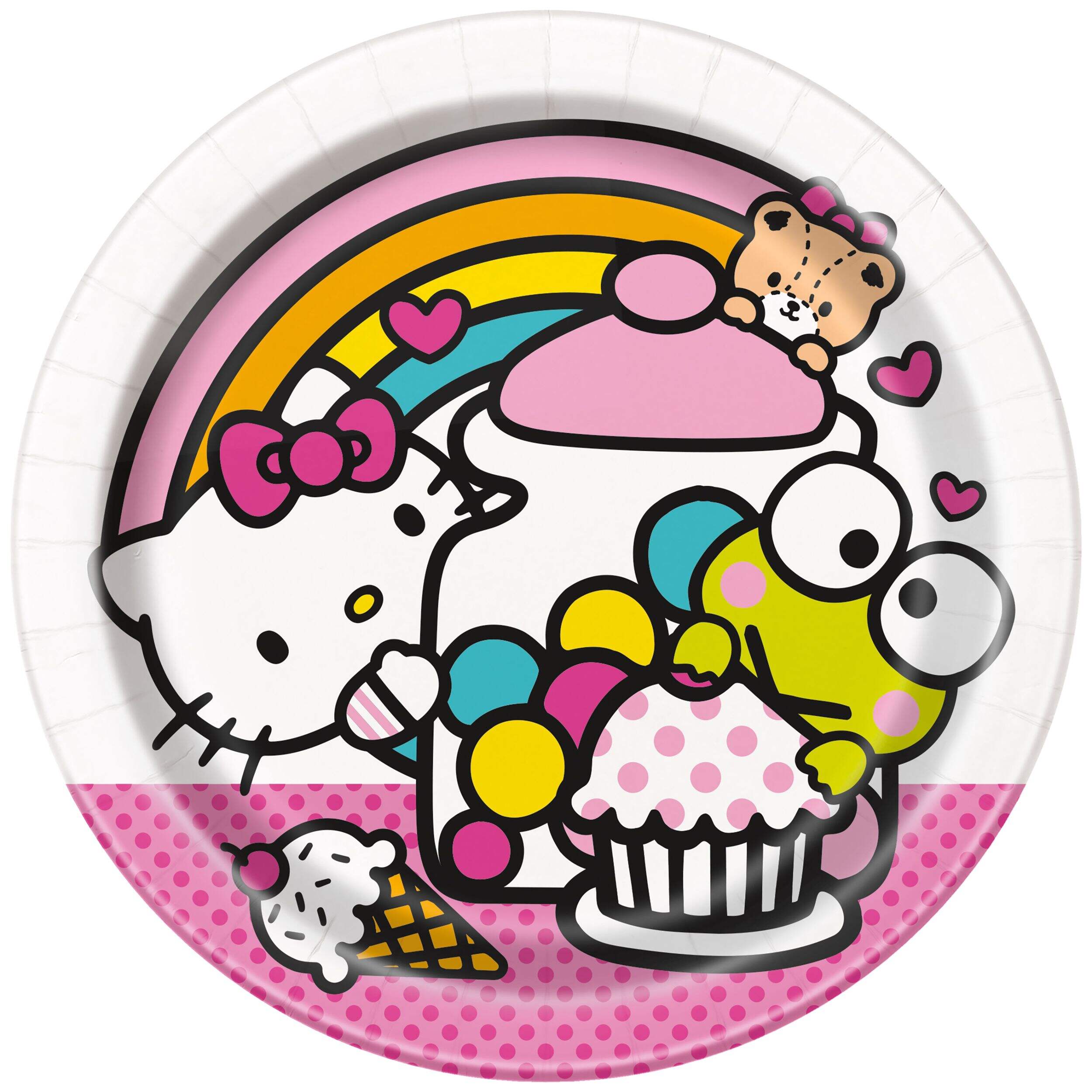 Hello Kitty Disposable Paper Dessert Plates, Multi-Colour, 7-in, 8-pk, for Hello Kitty Birthday Party Overhead_Flat