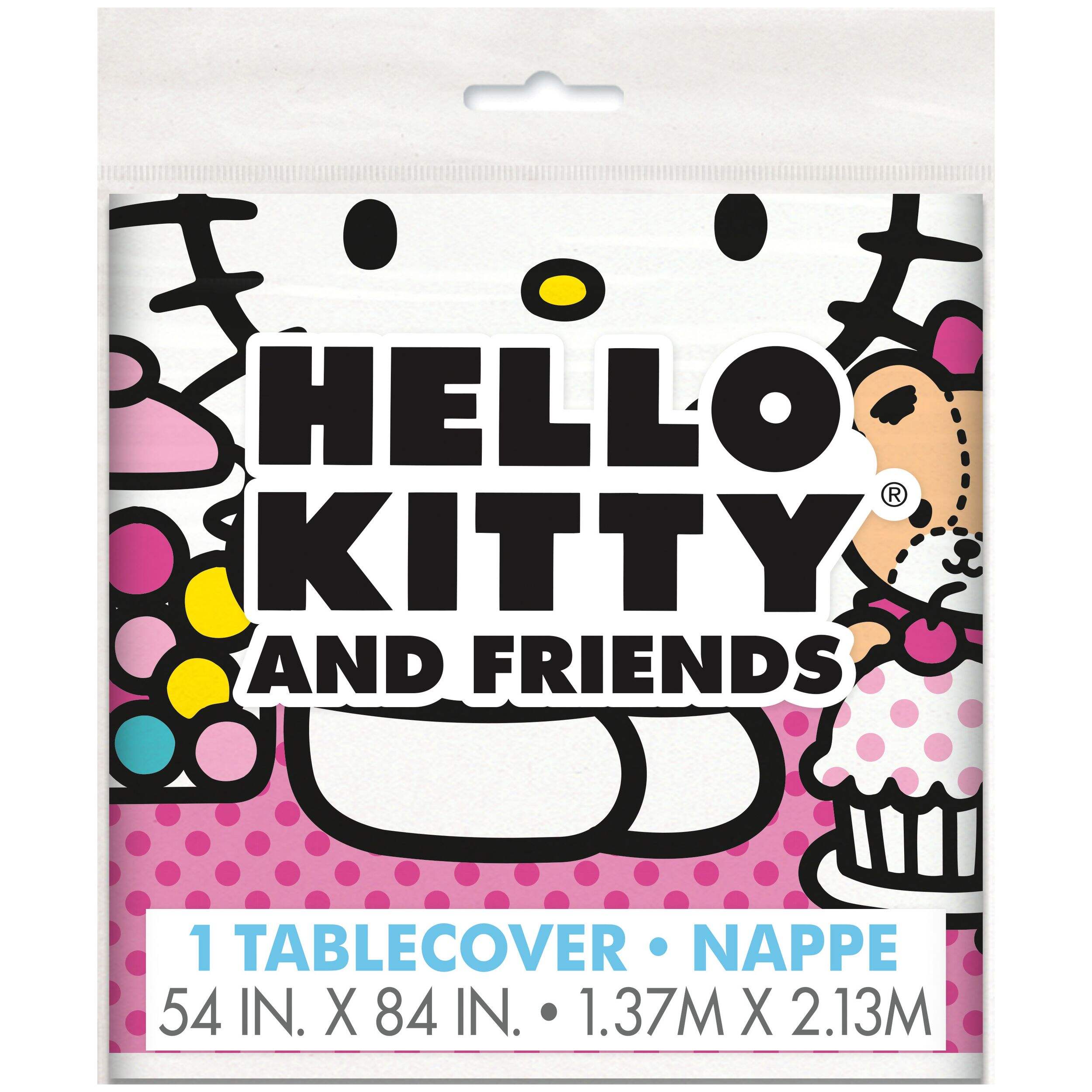 Hello Kitty & Friends Disposable Plastic Table Cover, Multi-Colour, 84 x 54-in, Hello Kitty Party Supplies Front_Flat