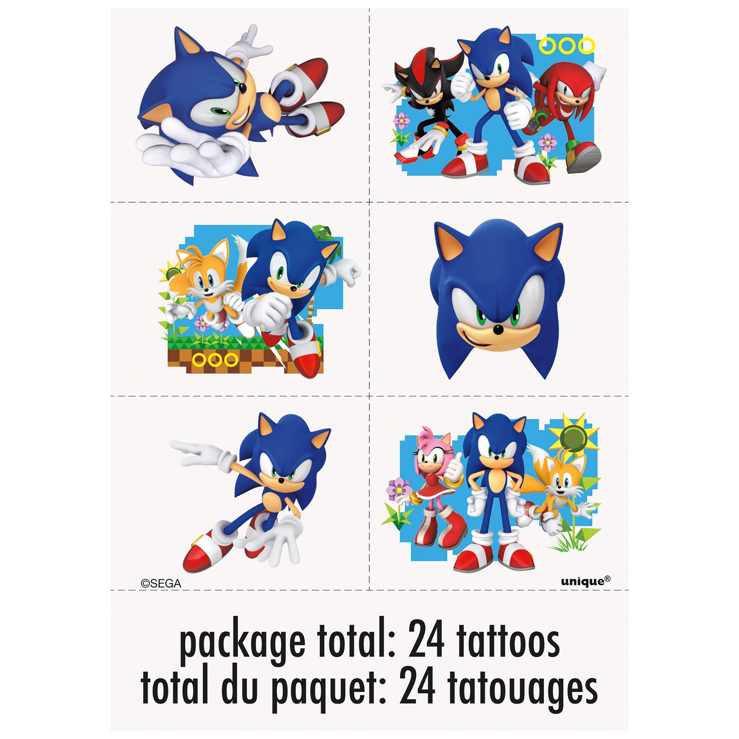 Sonic Characters Wearable Temporary Tattoos, Multi-Coloured, 6-pk, for Birthday/Party Favours Front_Flat
