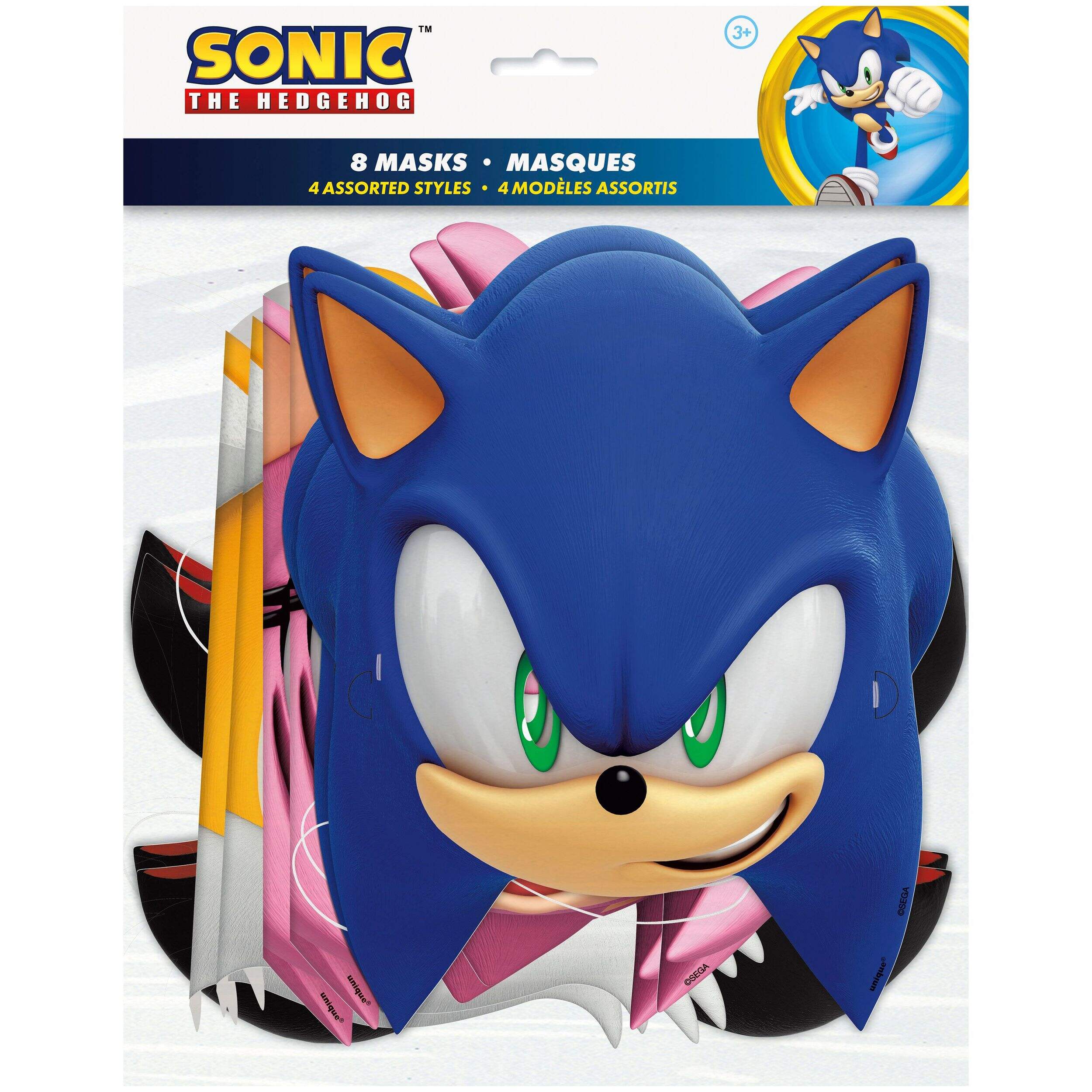 Sonic Paper Masks, Assorted Styles, One Size, 8-pk, Wearable Costume Accessories for Birthdays/Halloween Front_Flat
