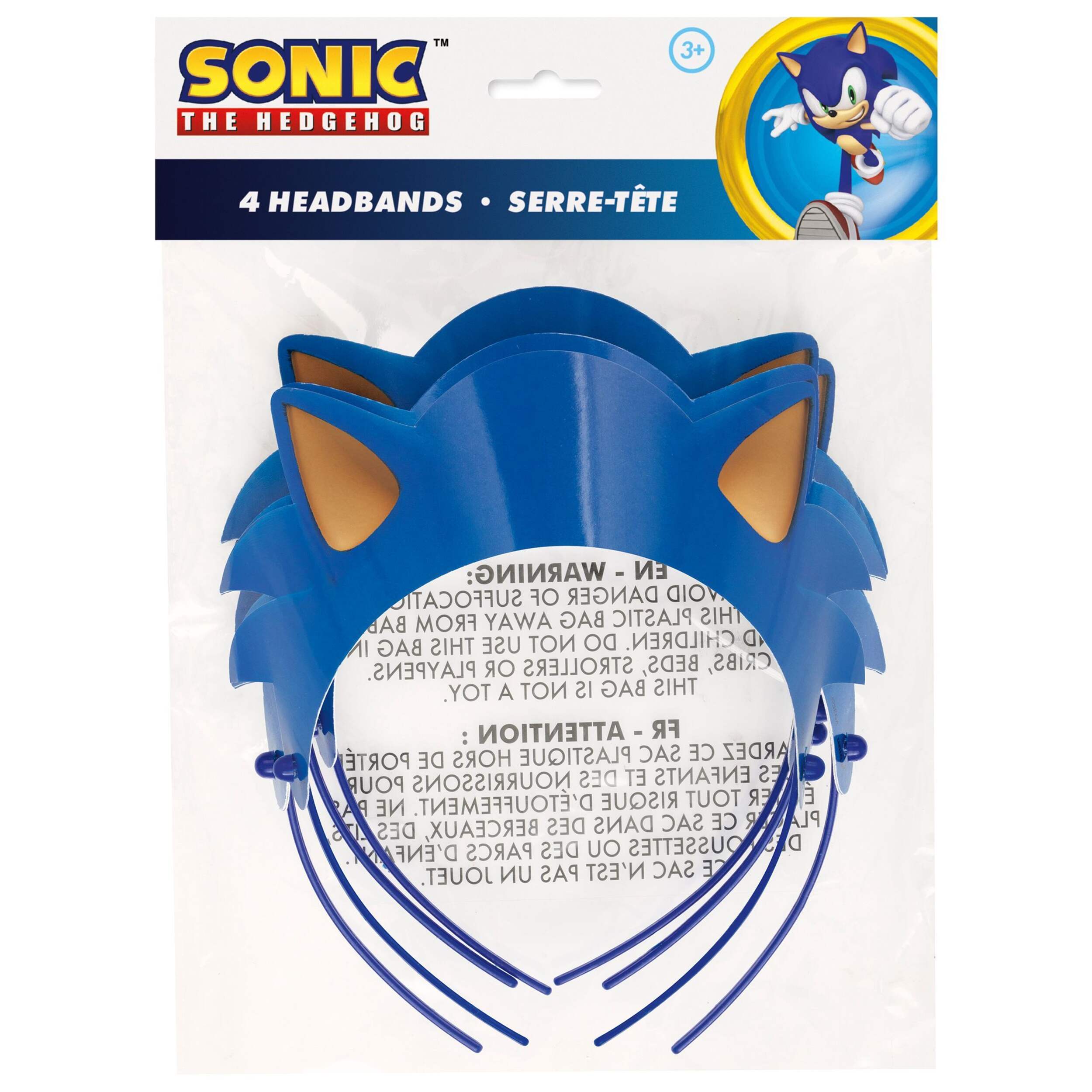 Sonic Paper Headbands with Ears, Multi-Coloured, One Size, 4-pk, Wearable Costume Accessories for Birthdays/Halloween Front_Flat