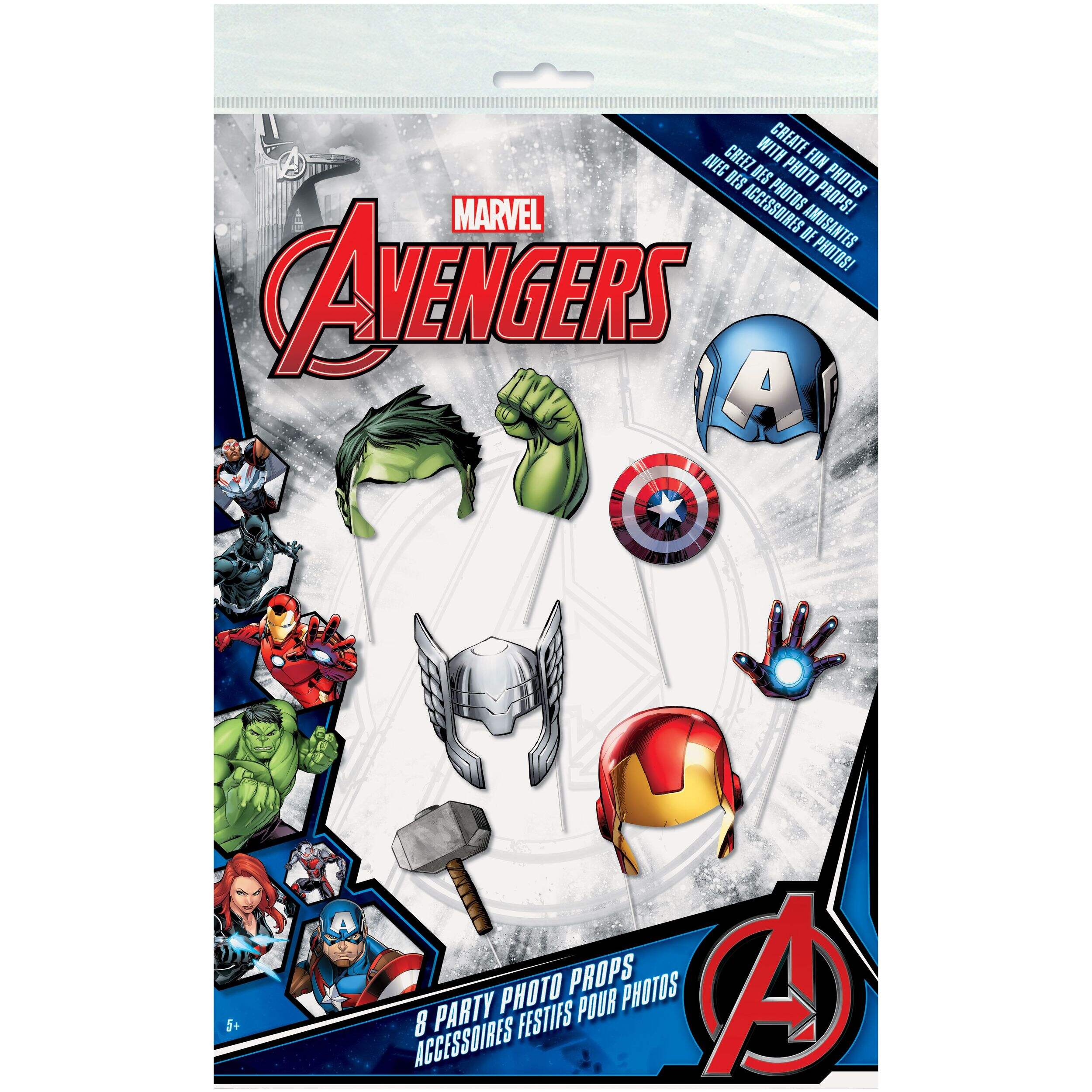 Avengers Party Hulk/Iron Man/Captain America Photo Props Scene Setter, Multi-Coloured, 8-pk, for Birthday Party Front_Flat