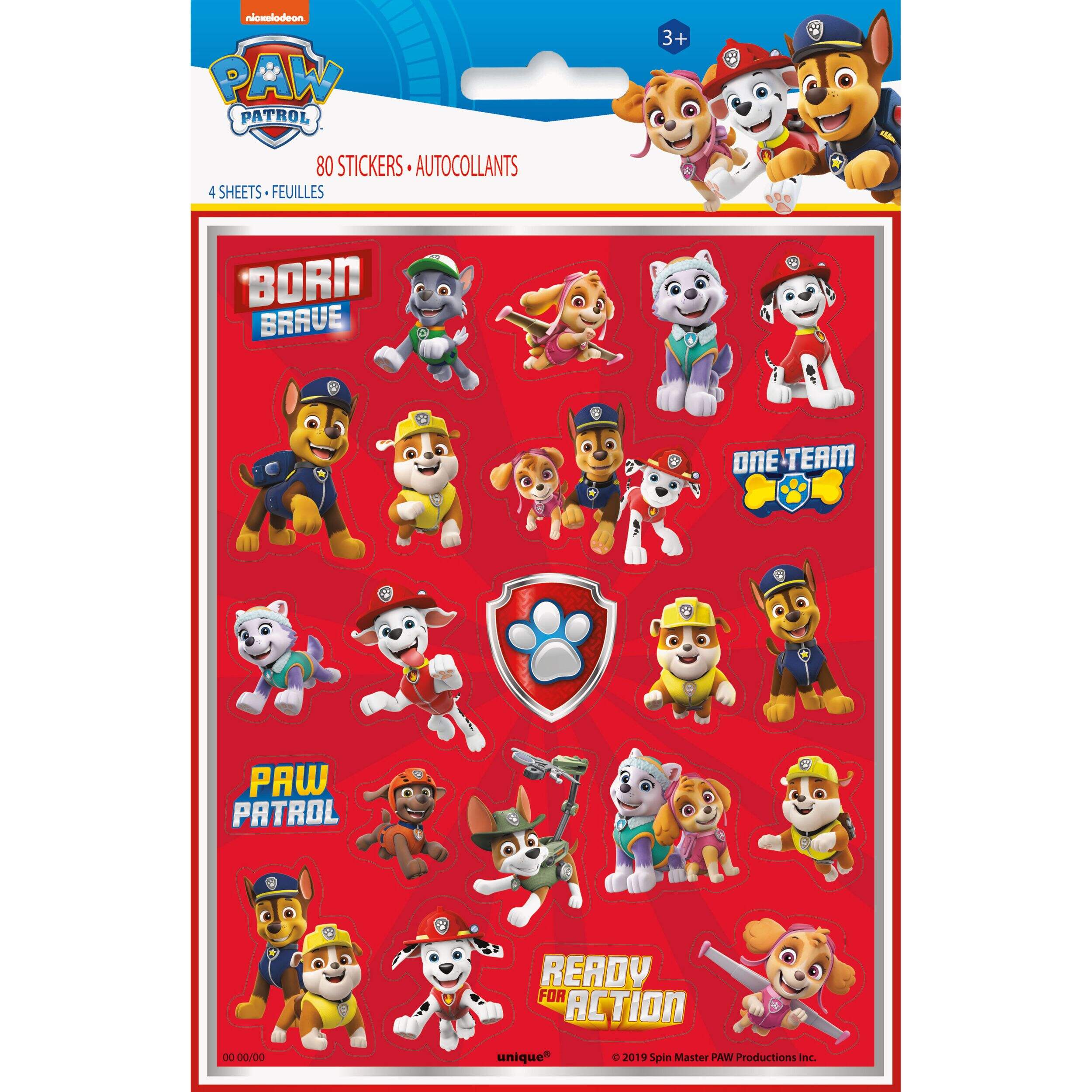 Paw Patrol Sticker  Variety Pack, Multi-Coloured, 4 Sheets, 88-pk, for Arts & Crafts/Birthday Favour Front_Flat
