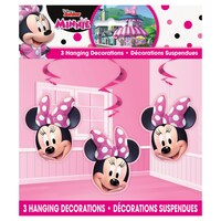 Disney Jr Minnie Mouse Hanging Swirl Decorations, Pink/Black/White, 3-pk, for Birthday Party