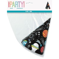 Blast Off Cone Party Hats, Multi-Coloured, One Size, 8-pk, Wearable Accessories for Birthdays Front_Flat