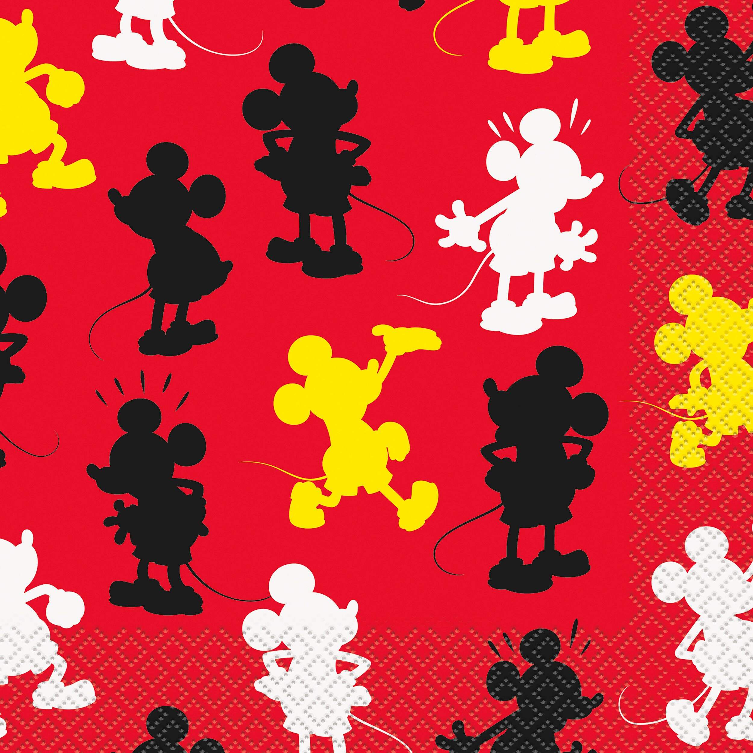 Mickey Mouse Square Paper Disposable Lunch Napkins, Mult-Coloured, 6.5-in, 16-pk, 2-ply, for Birthday Party Overhead_Flat