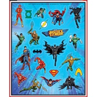 Justice League Sticker Variety Pack, Multi-Coloured, 4 Sheets, 84-pk, for Arts & Crafts/Birthday Favour Front_Flat