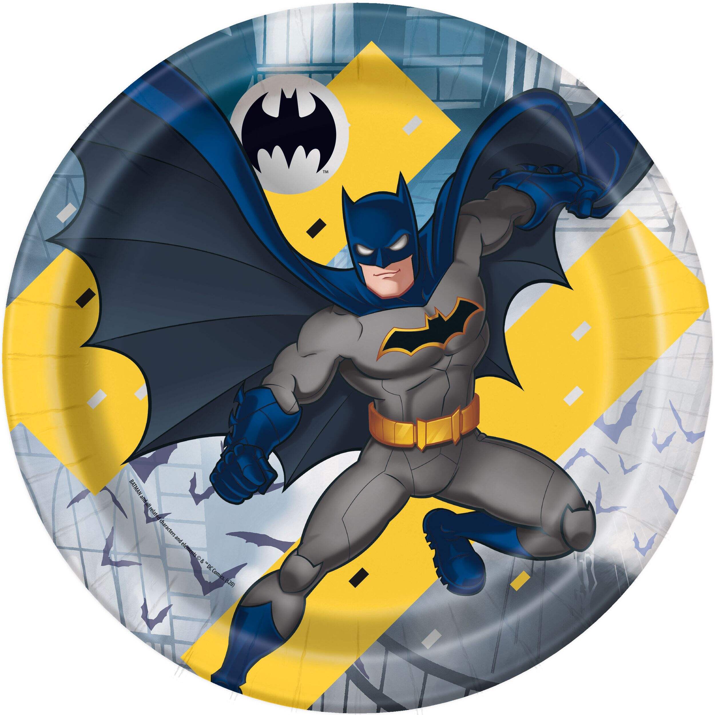 Batman Round Paper Disposable Dinner Plates, Multi-Coloured, 9-in, 8-pk, for Birthday Party Overhead_Flat