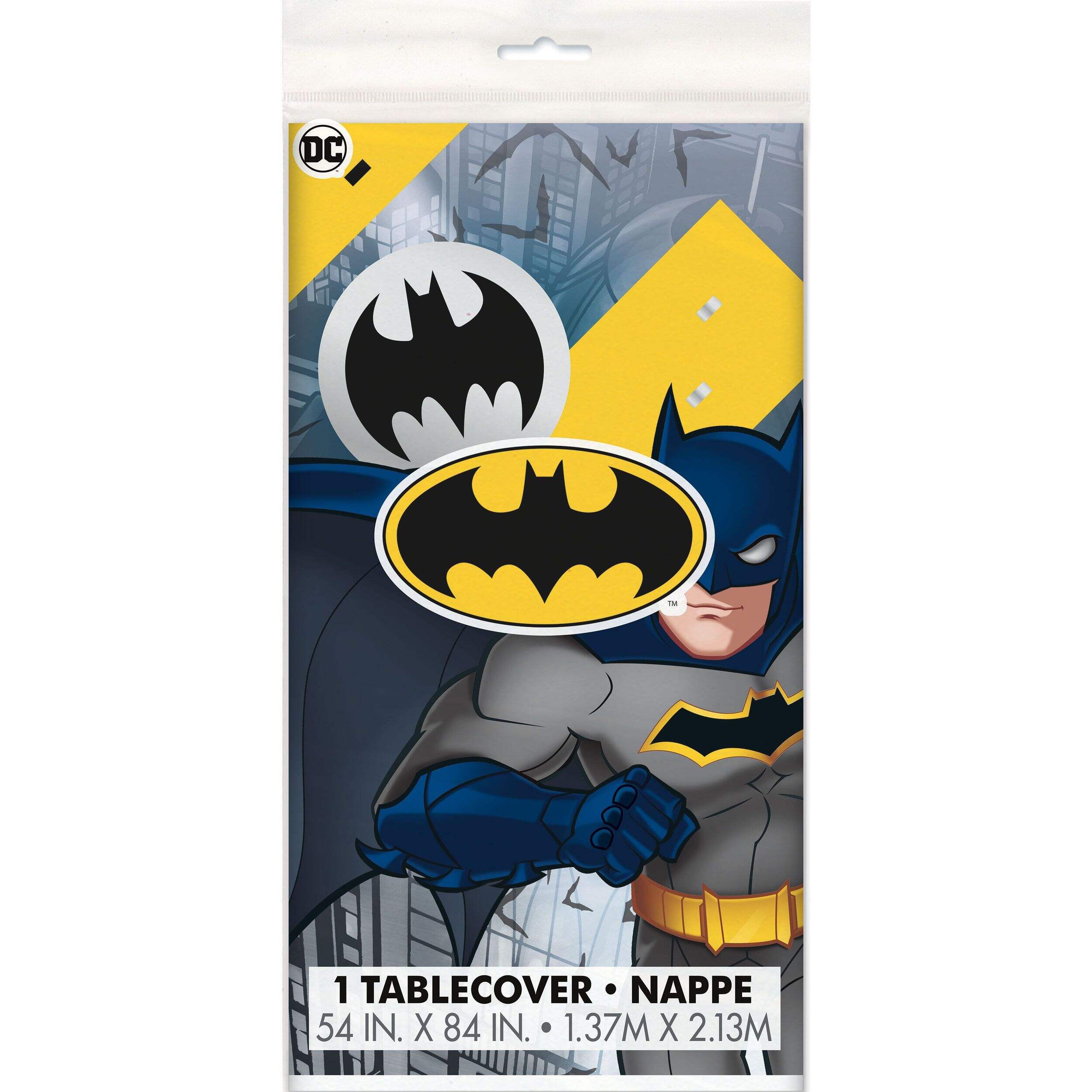 Batman Rectangle Plastic Reusable Table Cover, Multi-Coloured, 54x84-in, for Birthday Party Front_Flat