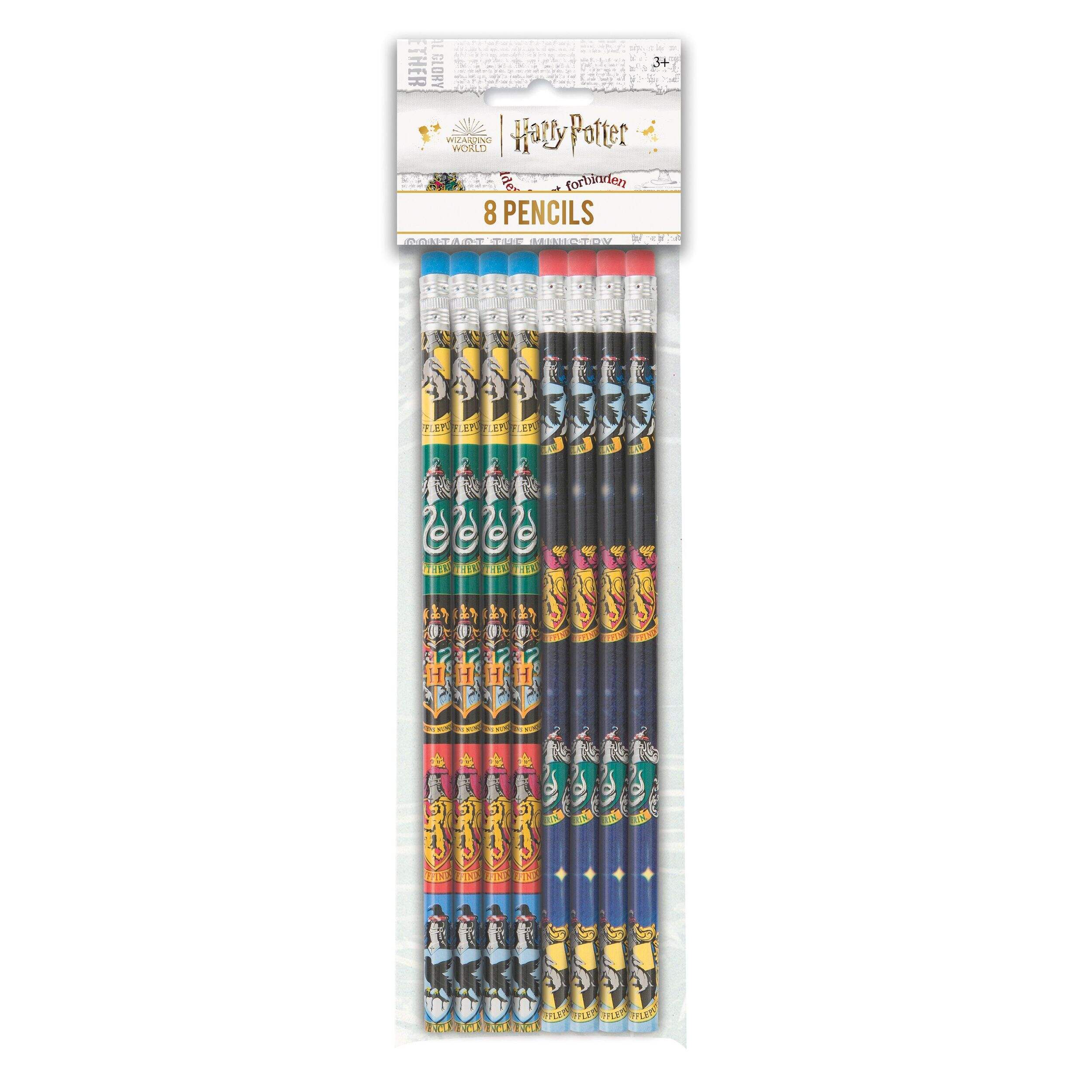 Harry Potter House Crest Writing Pencils with Eraser Tops, Multi-Colour, 8-pk, for Arts & Crafts/Birthday/Party Favour Front_Flat