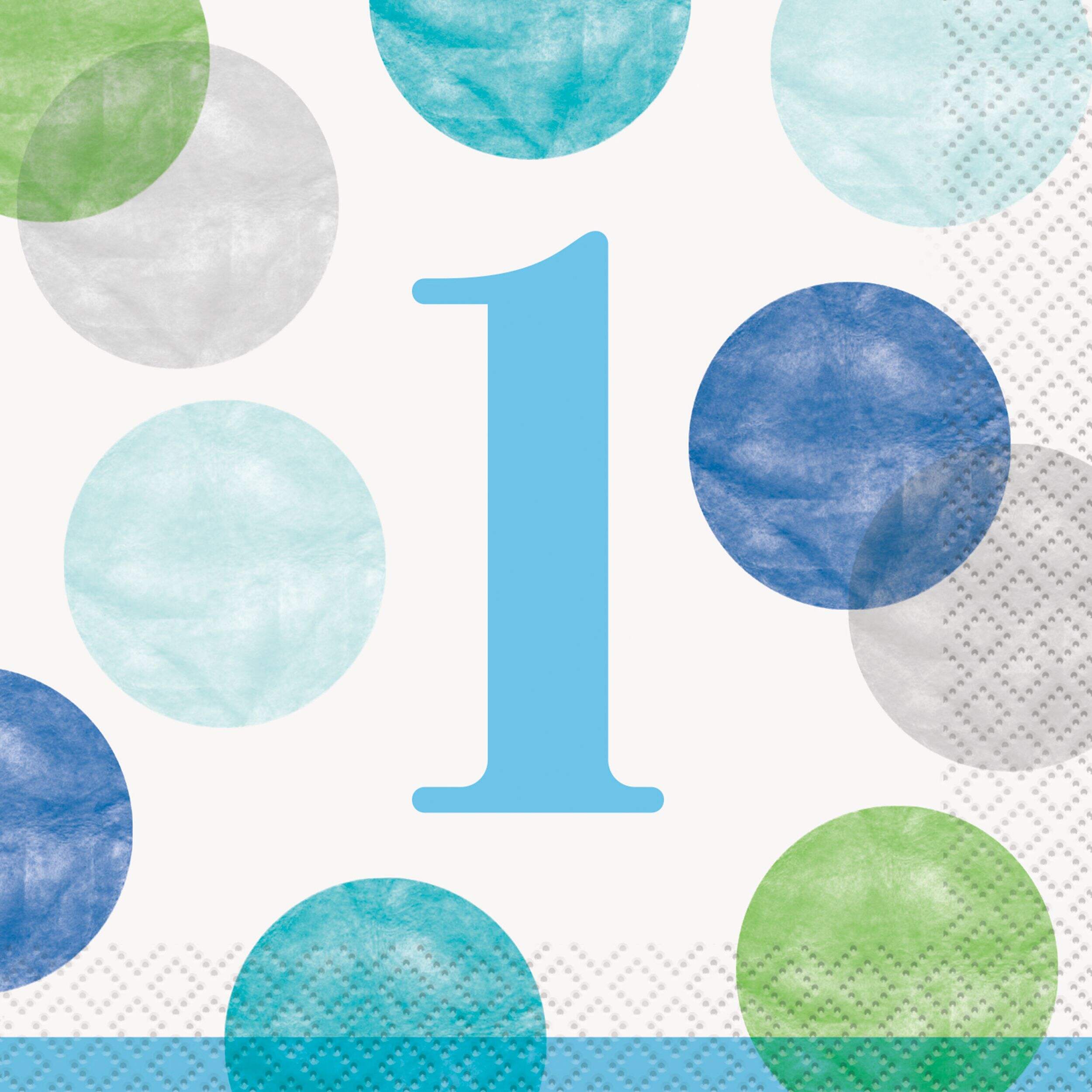 1st Birthday Blue Dots Serving/Beverage Napkins, 16-pk Overhead_Flat