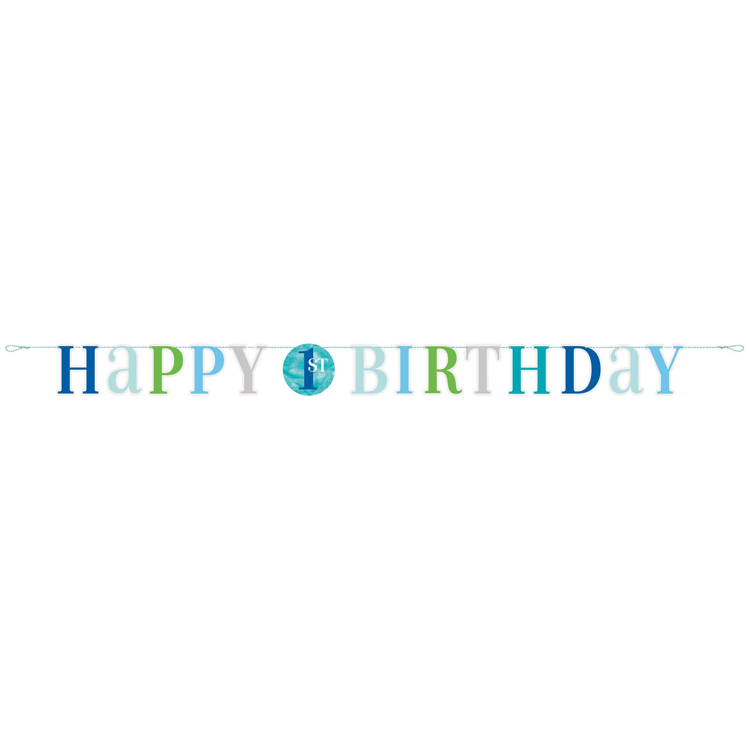 1st Birthday 6-ft Blue Dots Letter Banner Decoration Front_Flat