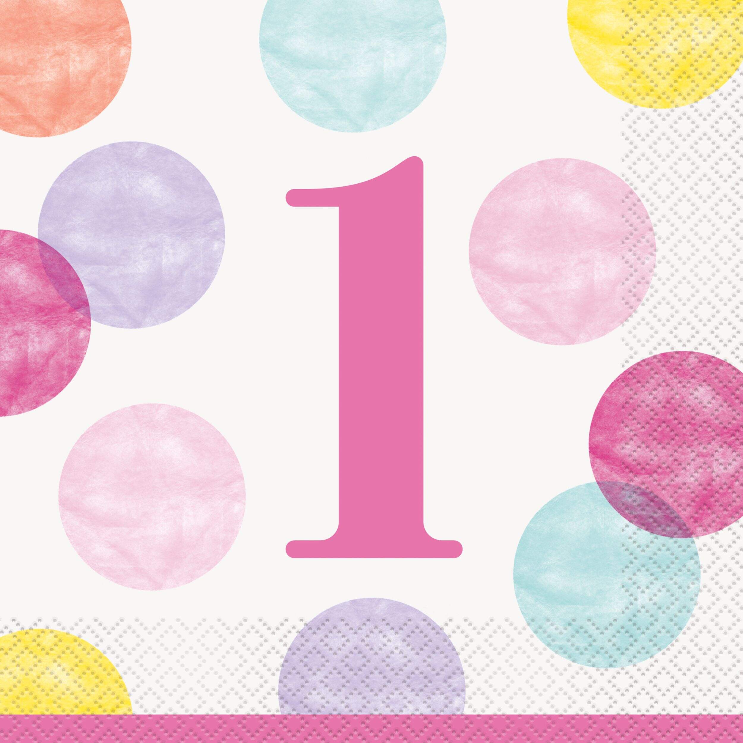 1st Birthday Pink Dots Disposable Lunch Napkins, 16-pk Overhead_Flat