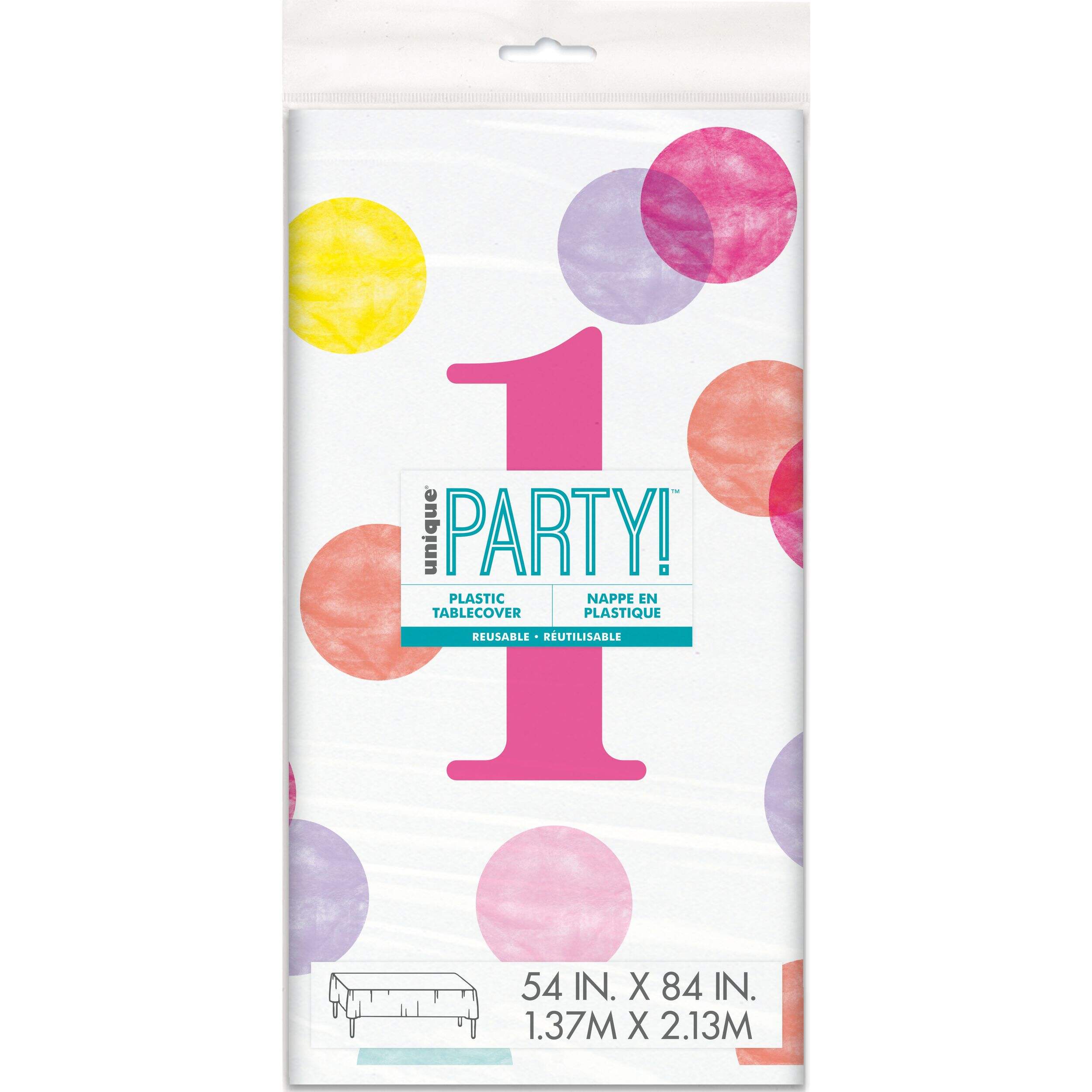 1st Birthday 54x84-in Pink Dots Plastic Table Cover Front_Flat
