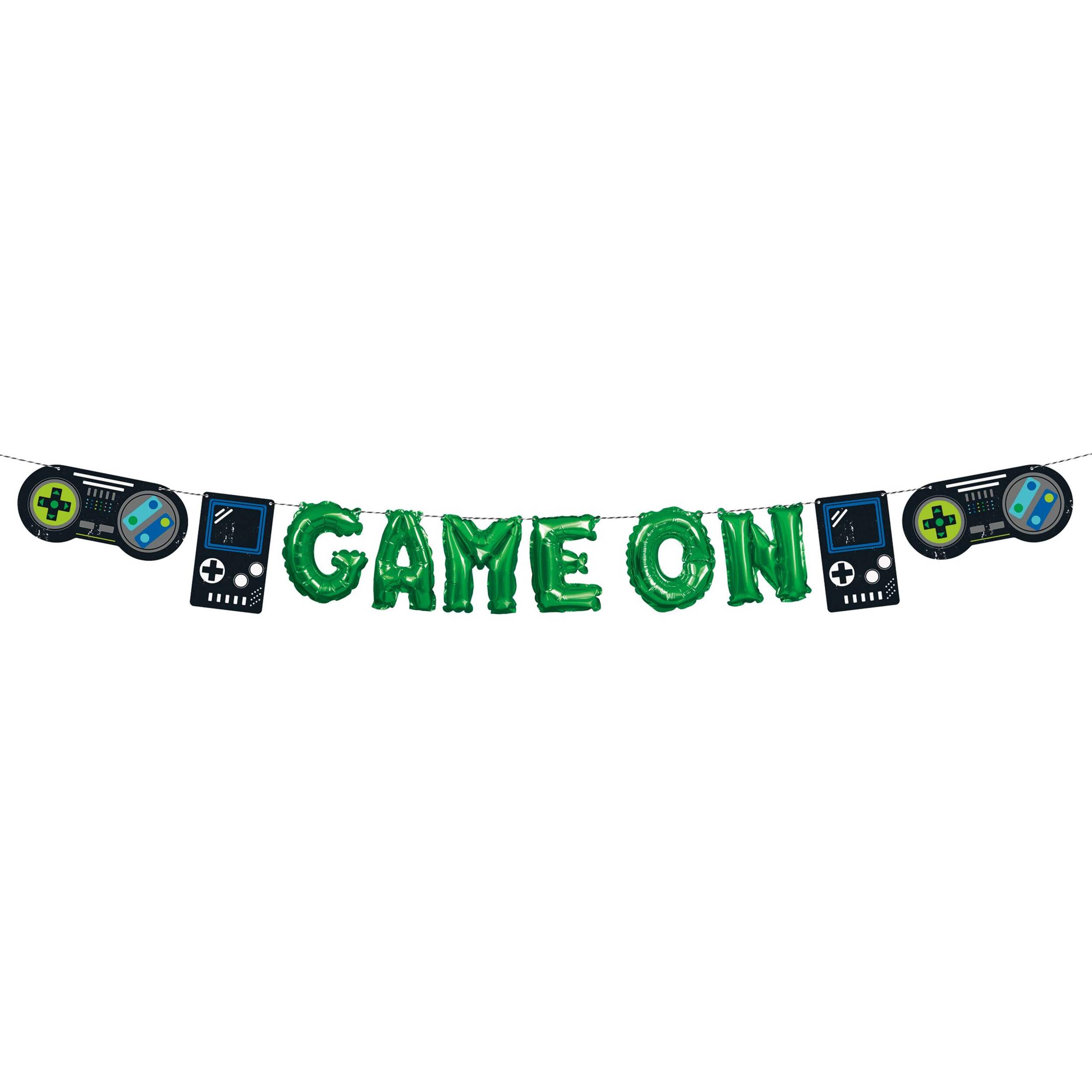 Gamer Birthday "Game On" Mini Foil Balloon Banner Kit Front_Flat