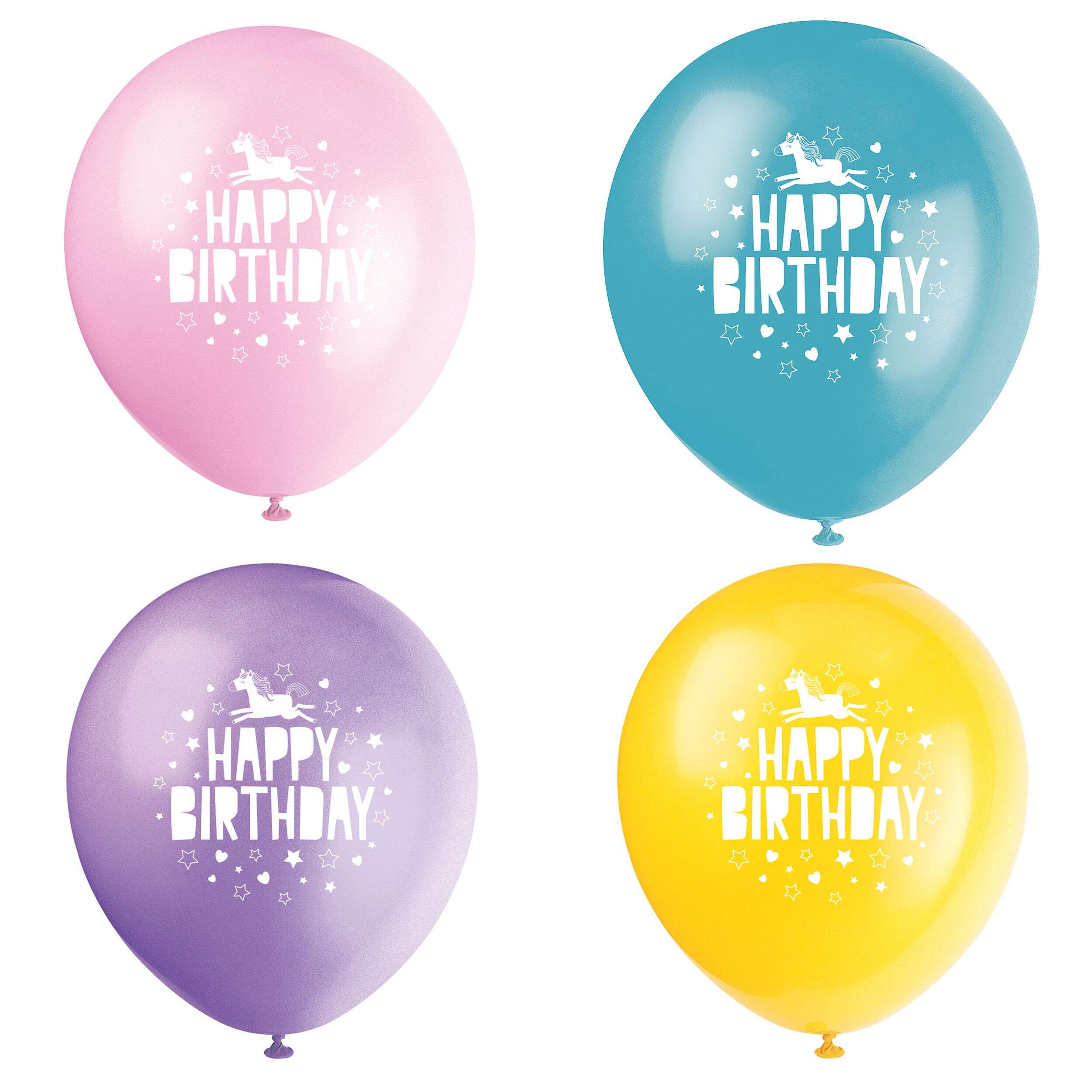 Unicorn 12-in Multicoloured Uninflated Latex Balloons, 8-pc Front_Flat