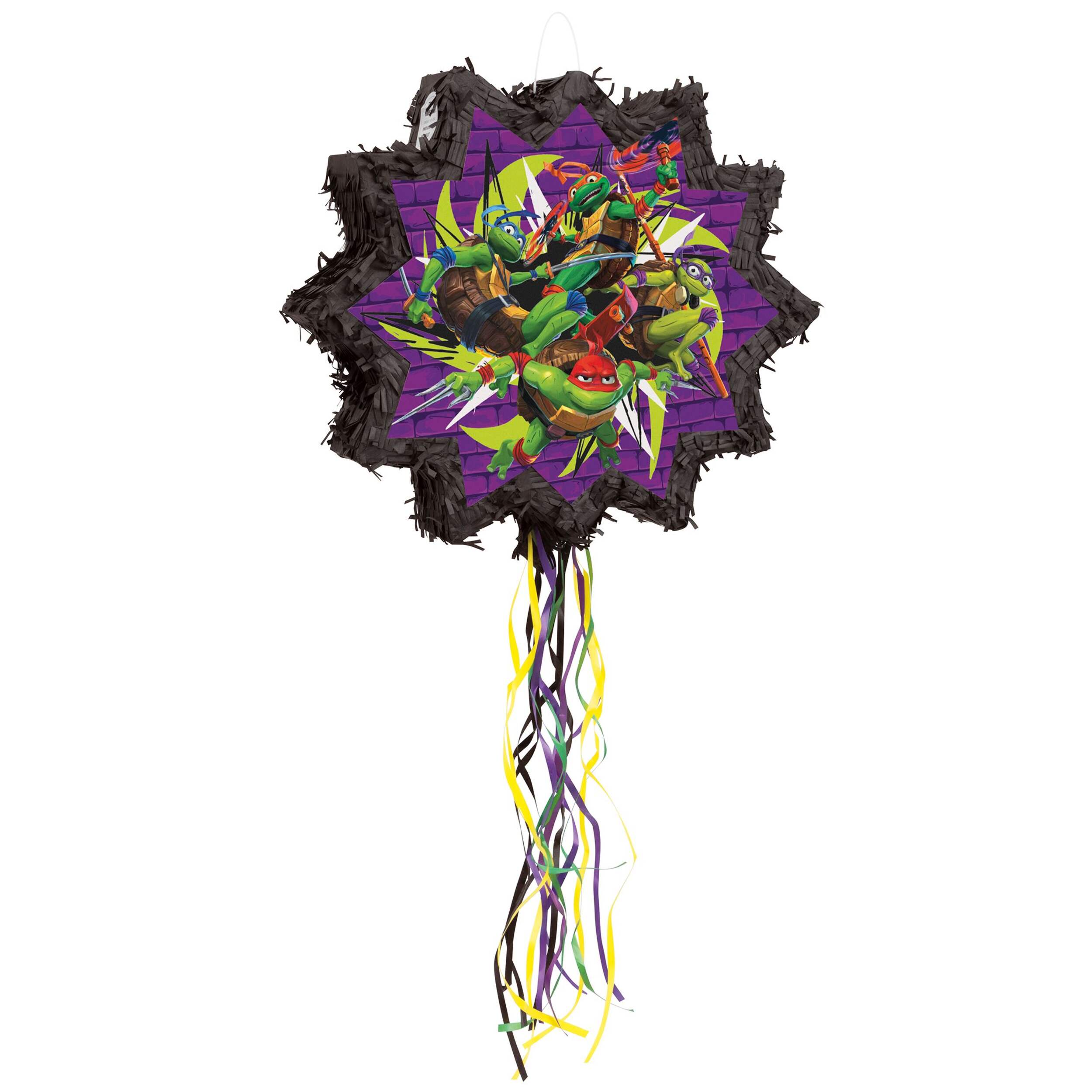 Teenage Mutant Ninja Turtles Drum Hanging Pull String Decoration, Multi-Coloured, Holds 2-lb of Pinata Filler, for Birthday Parties Front_Angled_Right