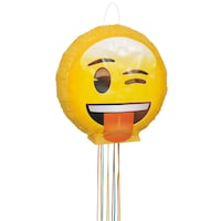 Wink Emoji 3D Pinata Hanging Pull String Decoration, Multi-Coloured, Holds 2-lb of Pinata Filler, for Birthday Parties Front_Angled_Right