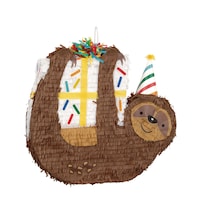 Sloth Drum Pinata Hanging Pull String Decoration, Multi-Coloured, Holds 2-lb of Pinata Filler, for Birthday Parties Front_Angled_Right