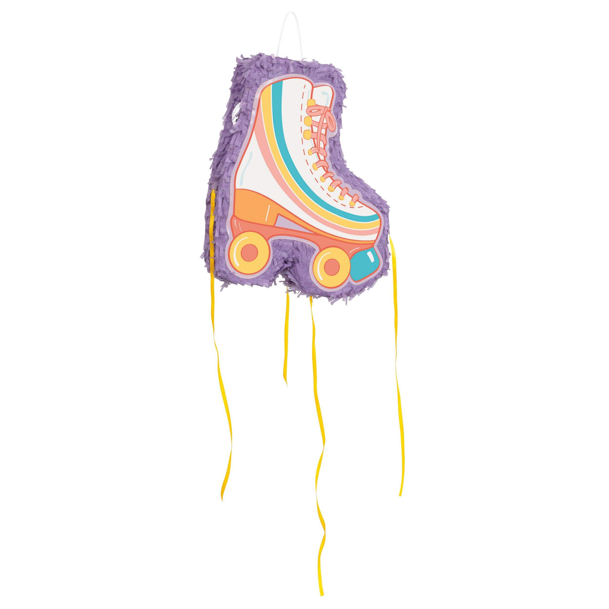 Roller Skate Pop-Out Pinata Hanging Pull String Decoration, Multi-Coloured, Holds 2-lb of Pinata Filler, for Birthday Parties Front_Angled_Right