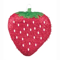Strawberry 3D Pinata Hanging Pull String Decoration, Multi-Coloured, Holds 2-lb of Pinata Filler, for Birthday Parties Front_Flat