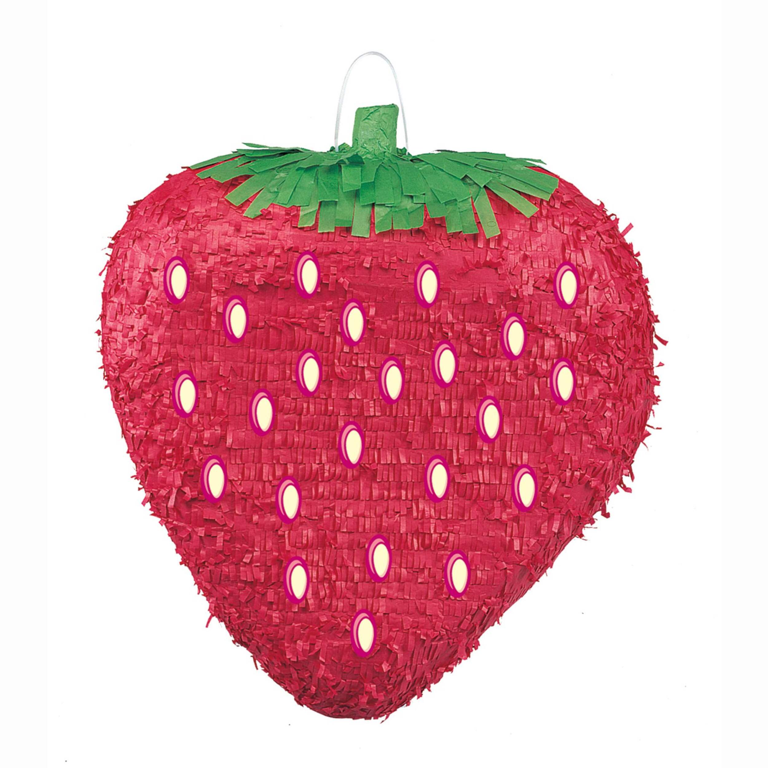 Strawberry 3D Pinata Hanging Pull String Decoration, Multi-Coloured, Holds 2-lb of Pinata Filler, for Birthday Parties Front_Flat