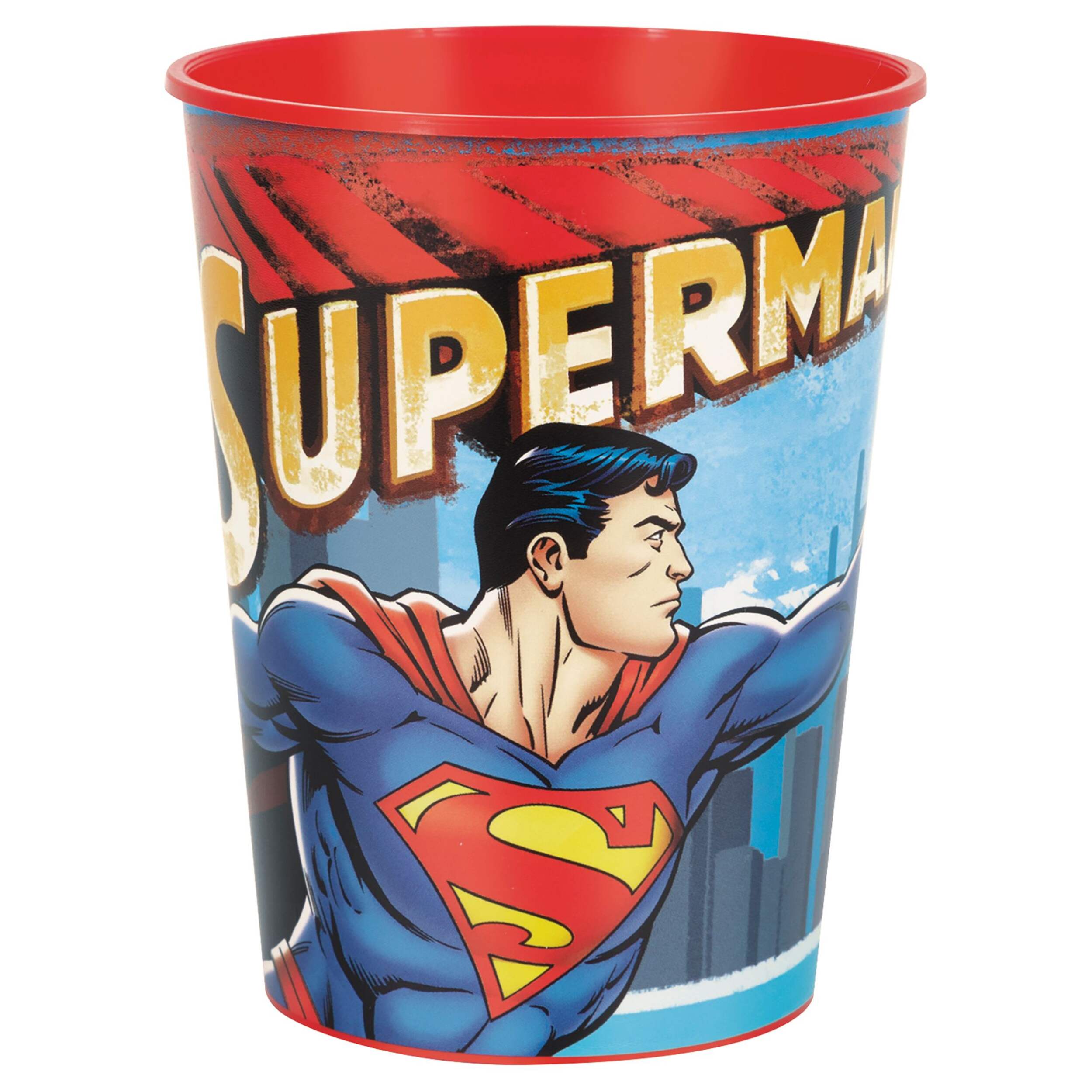 Superman Reusable Plastic Stadium Cup, Dishwasher Safe, 16-oz Front_Elevated