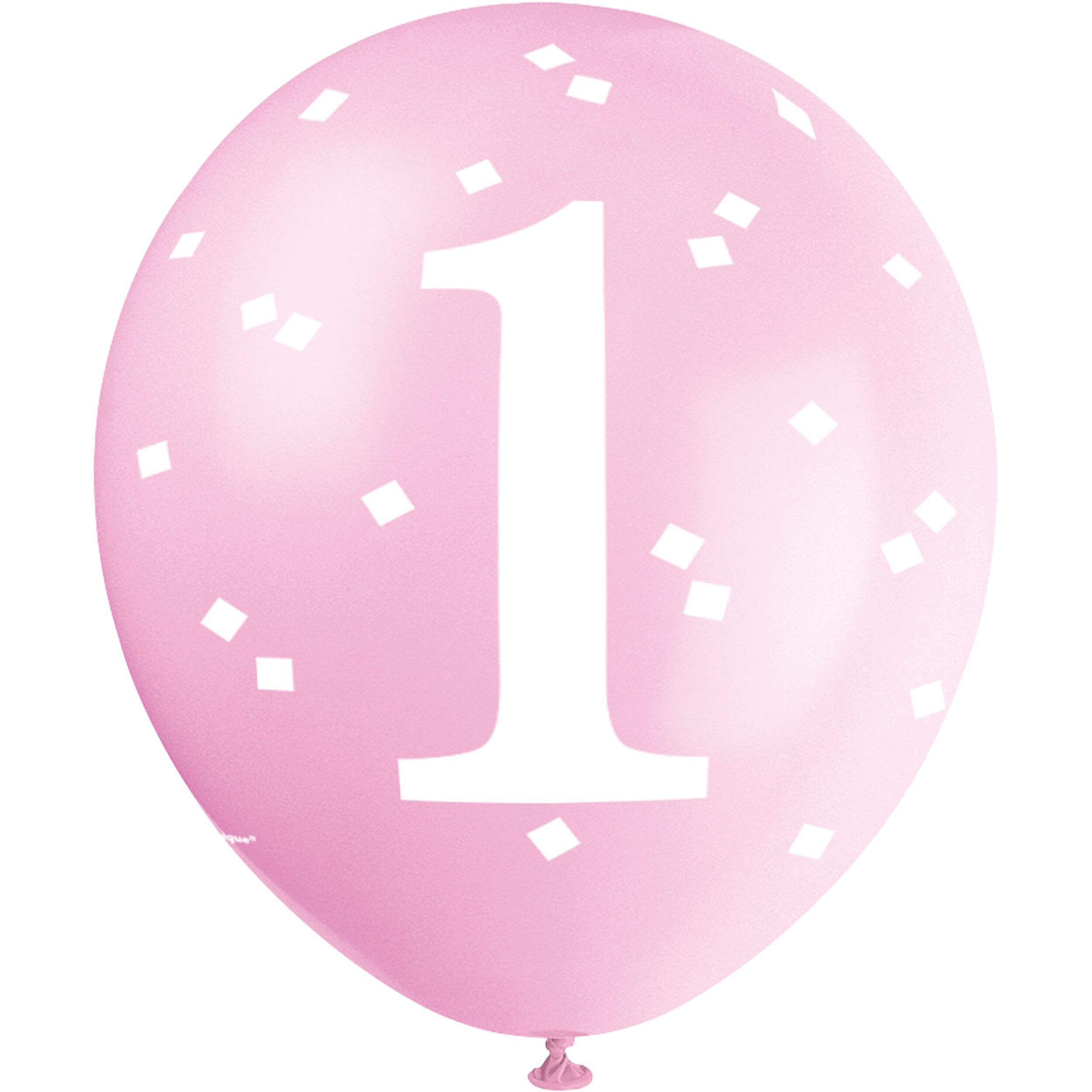 1st Birthday  Round Latex Balloons, Pink, 12-in, for First Birthday Party Front_Flat