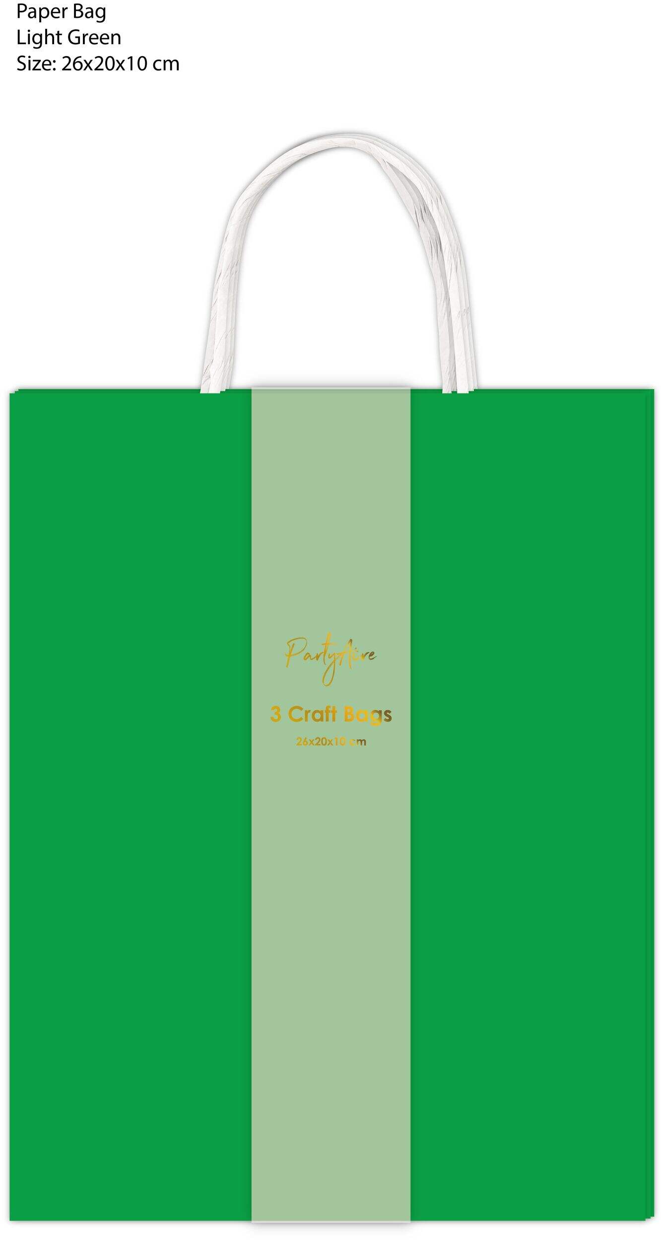 PartyAire Light Green Kraft Bag with Twisted Handles, 3-pk Front_Flat