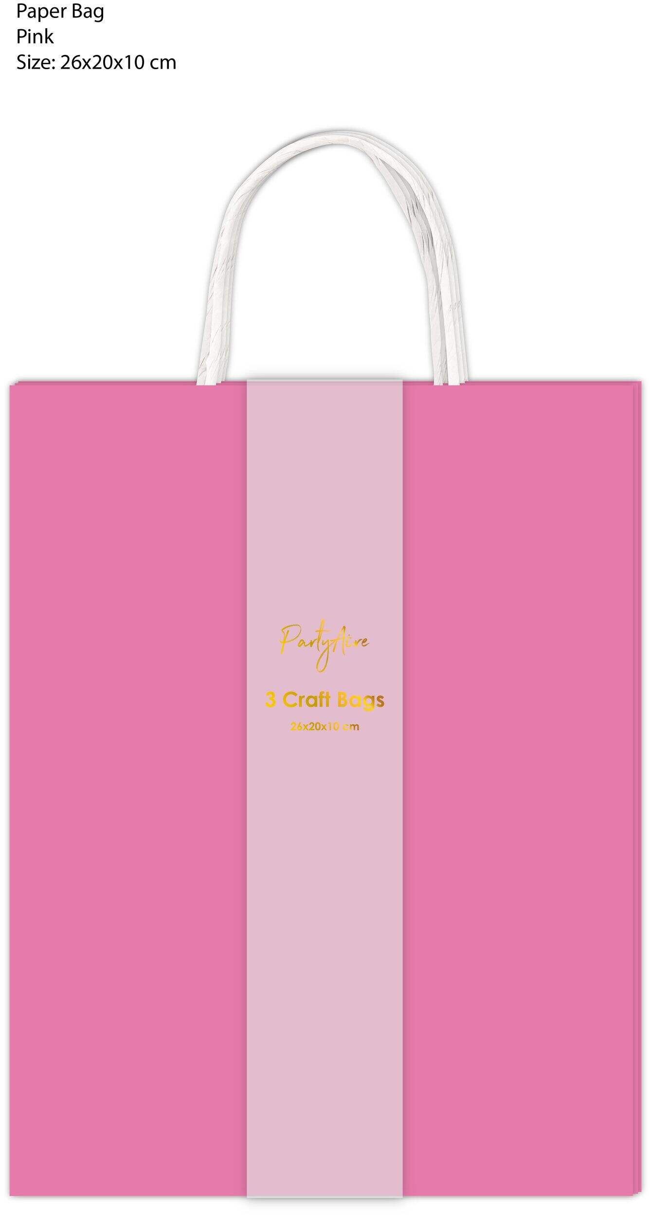 PartyAire Pink Kraft Bag with Twisted Handles, 3-pk Front_Flat
