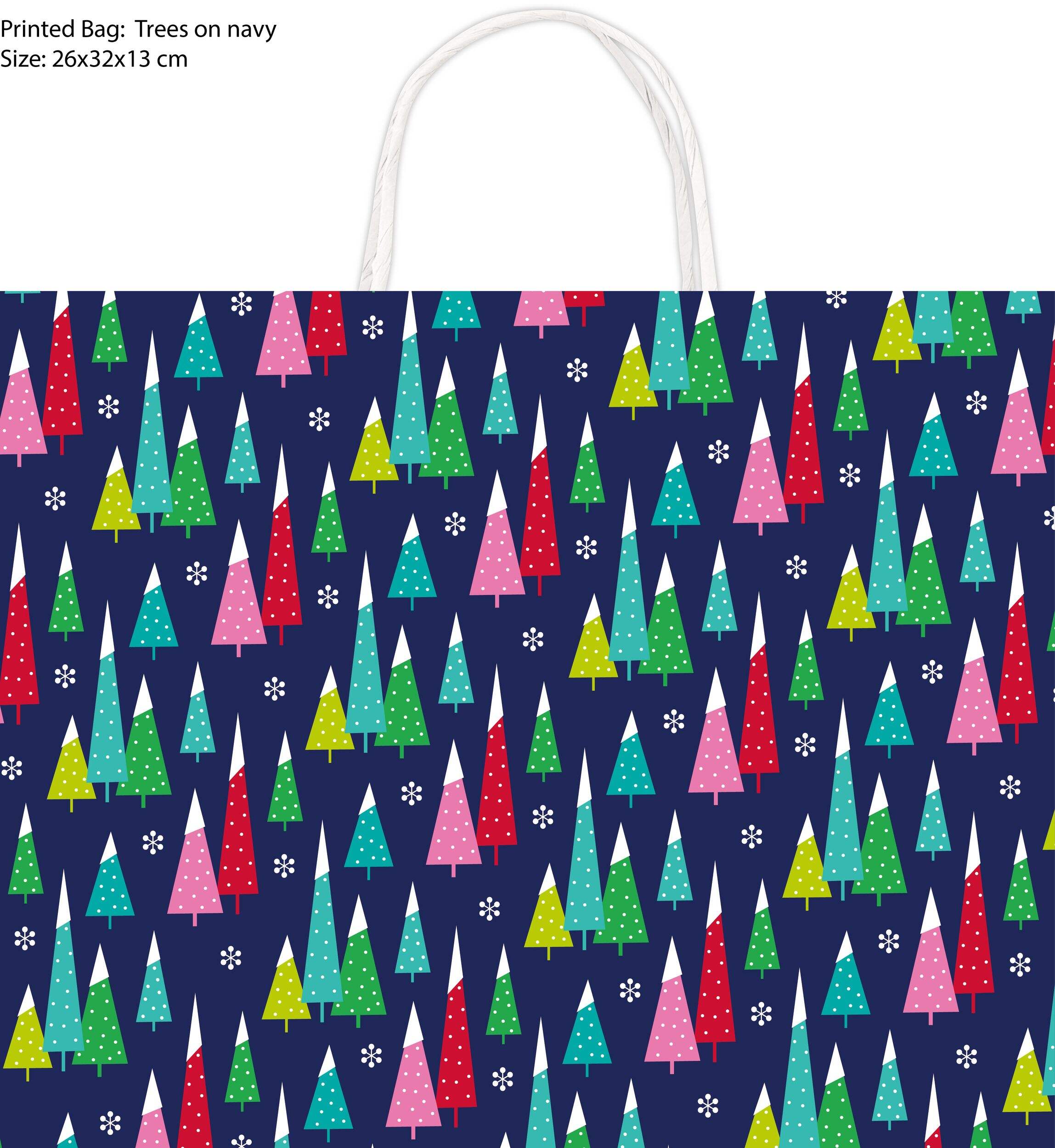 PartyAire Large Multicoloured Trees Christmas Gift Bag Front_Flat